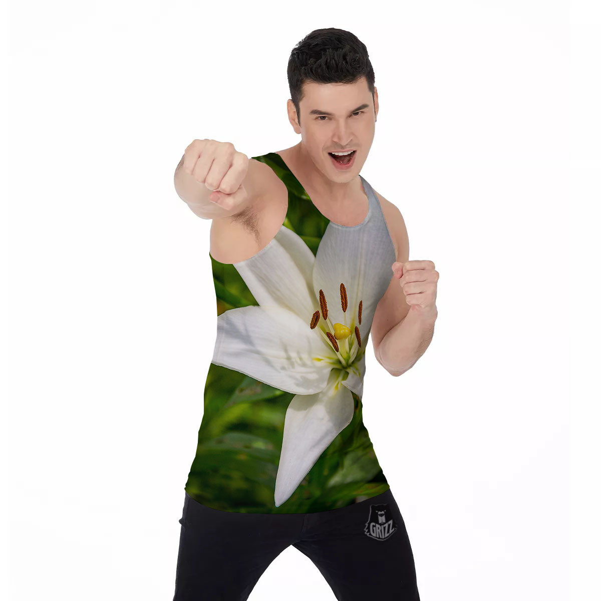 Floral Lily Print Men's Tank Top-grizzshop
