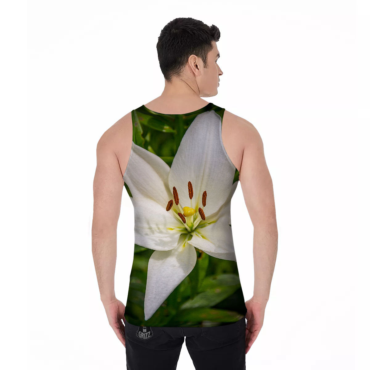Floral Lily Print Men's Tank Top-grizzshop