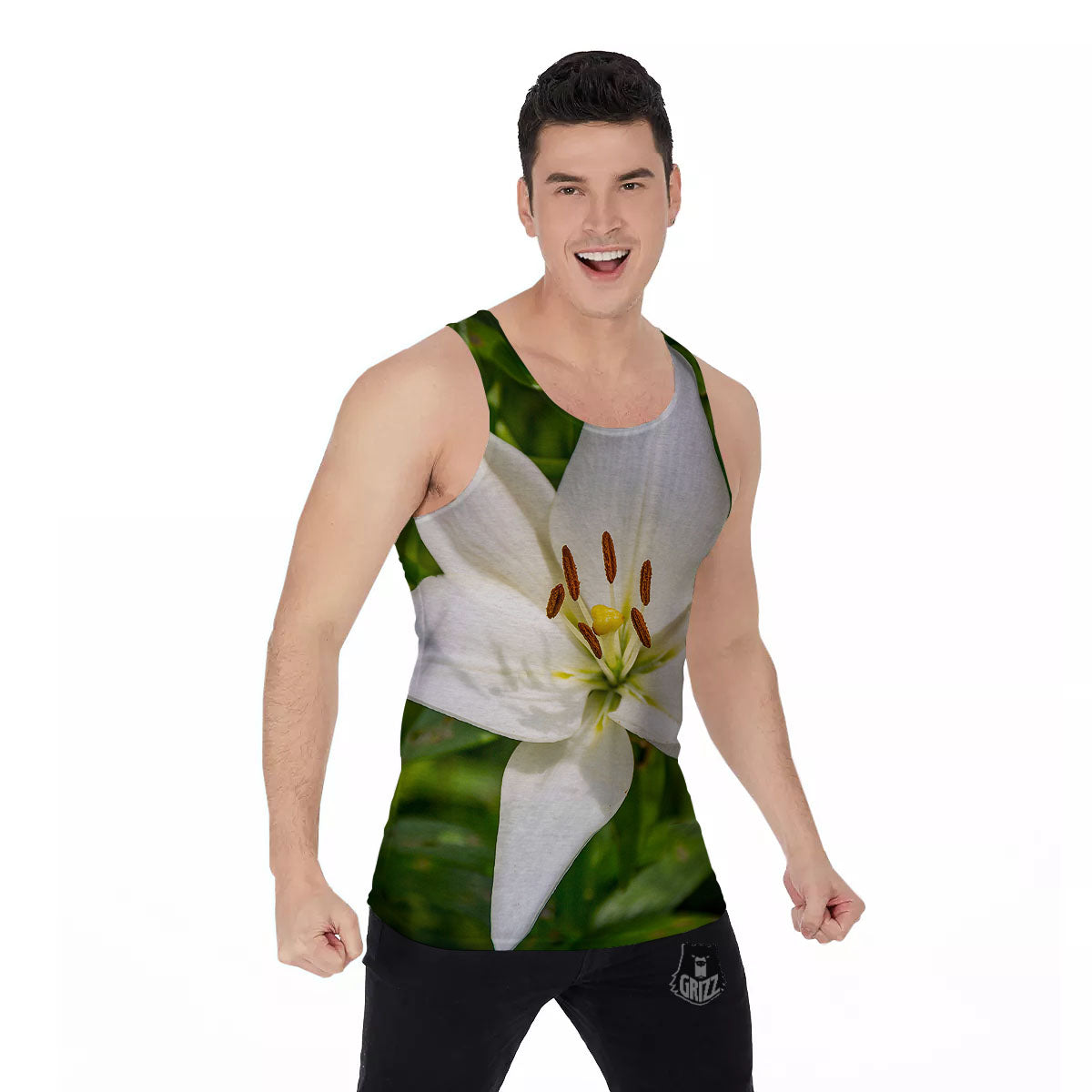 Floral Lily Print Men's Tank Top-grizzshop