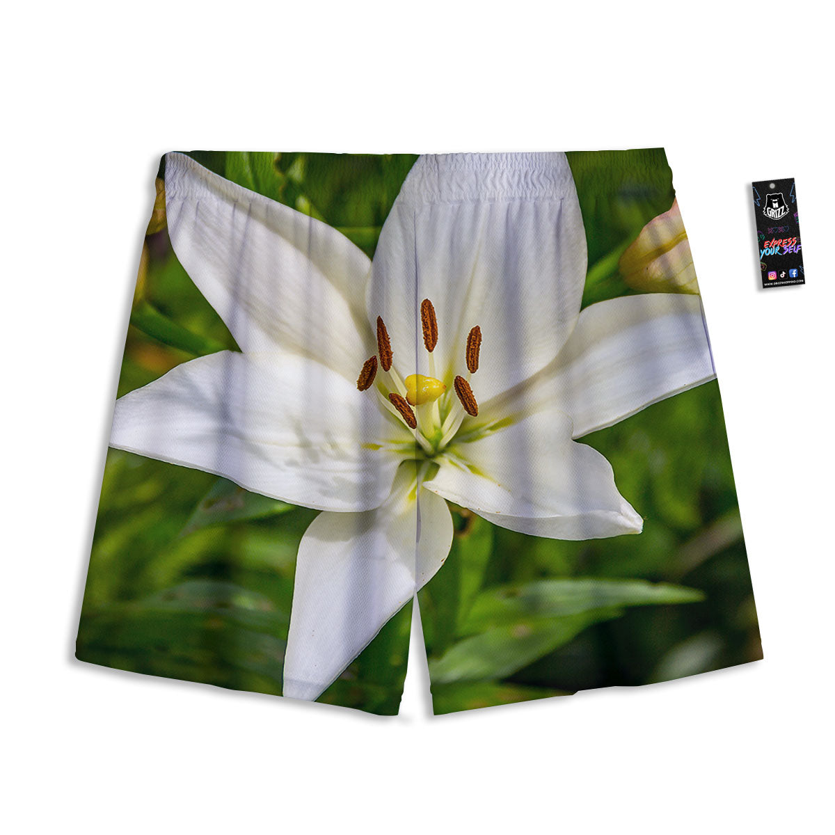 Floral Lily Print Mesh Shorts