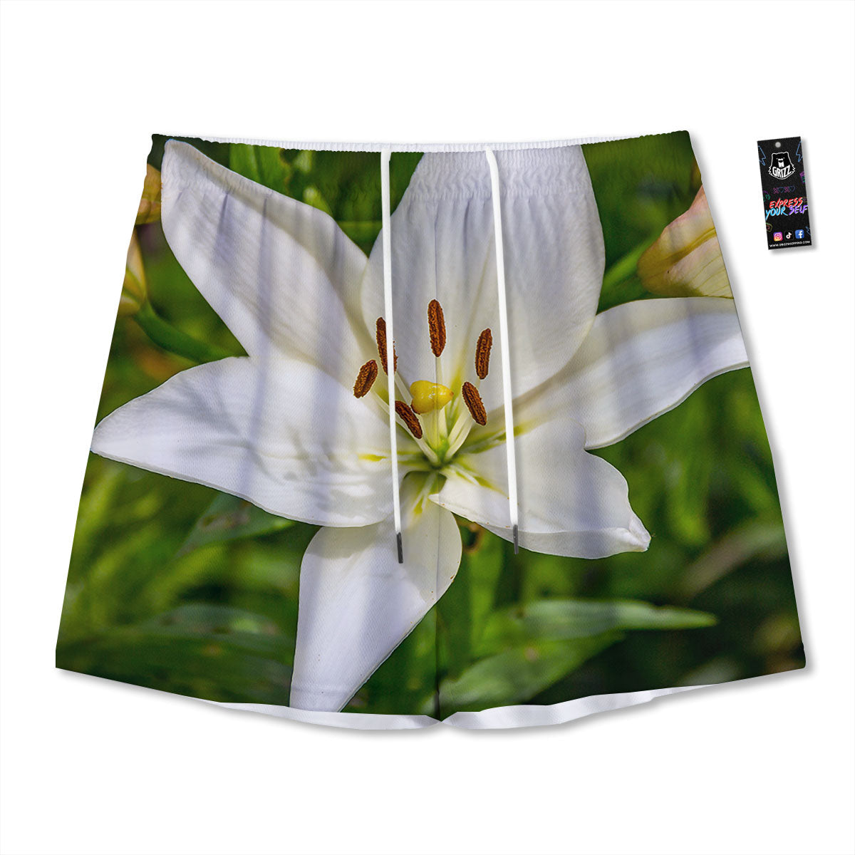 Floral Lily Print Mesh Shorts