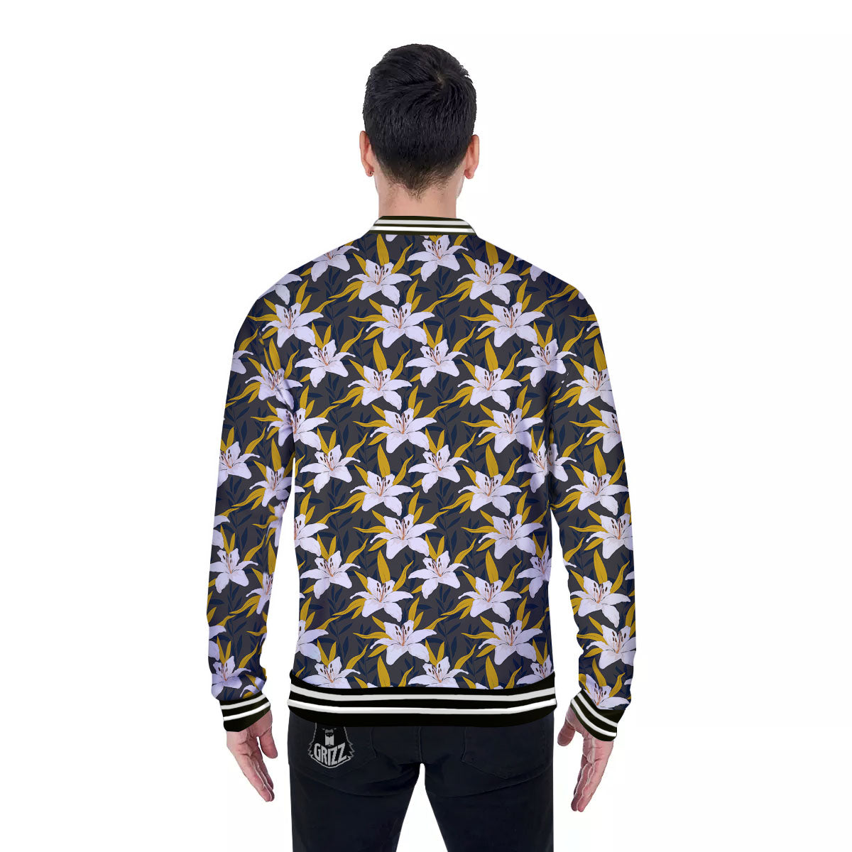 Floral Lily Print Pattern Baseball Jacket-grizzshop