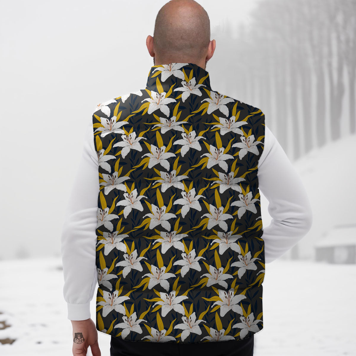 Floral Lily Print Pattern Down Vest-grizzshop