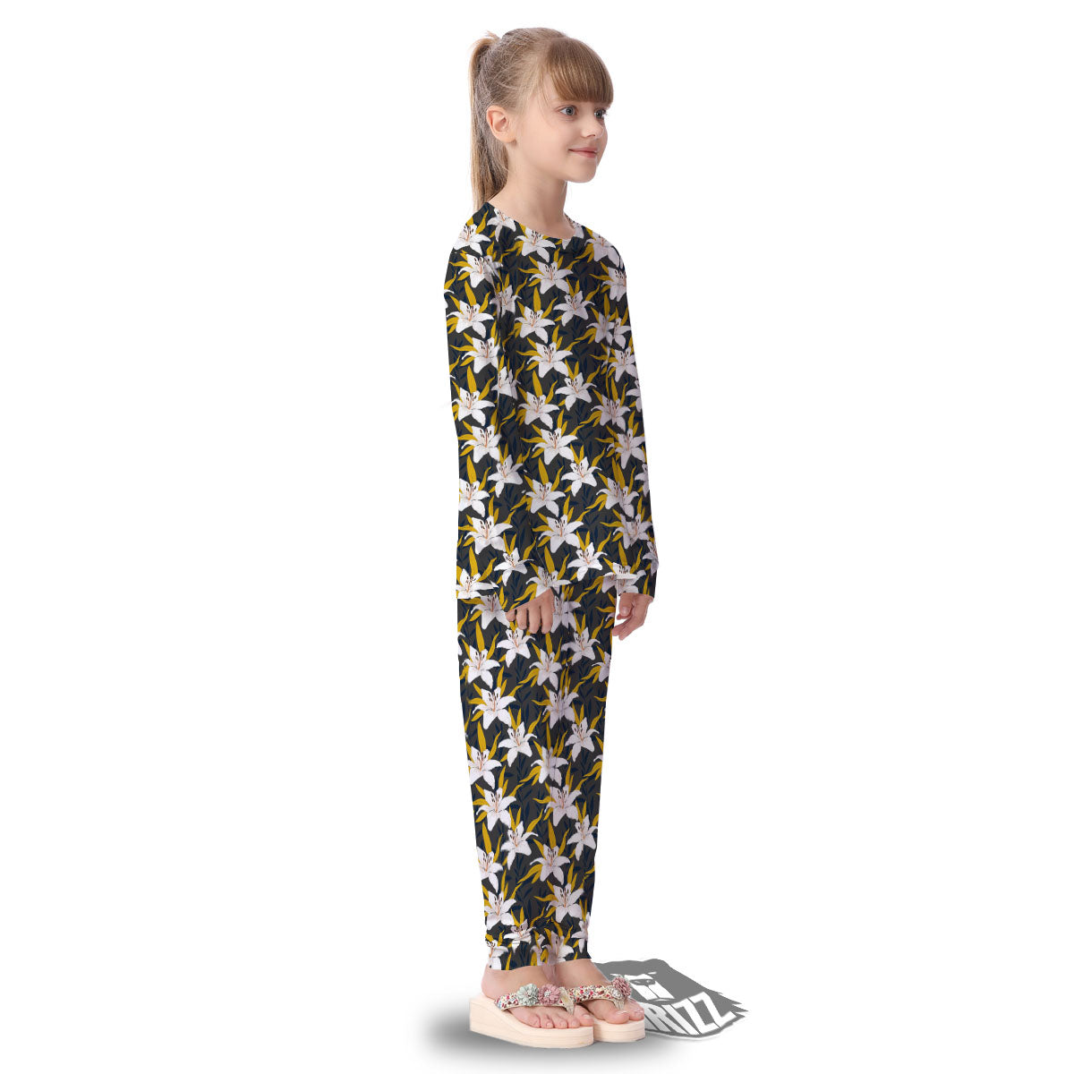 Floral Lily Print Pattern Kid's Pajamas-grizzshop