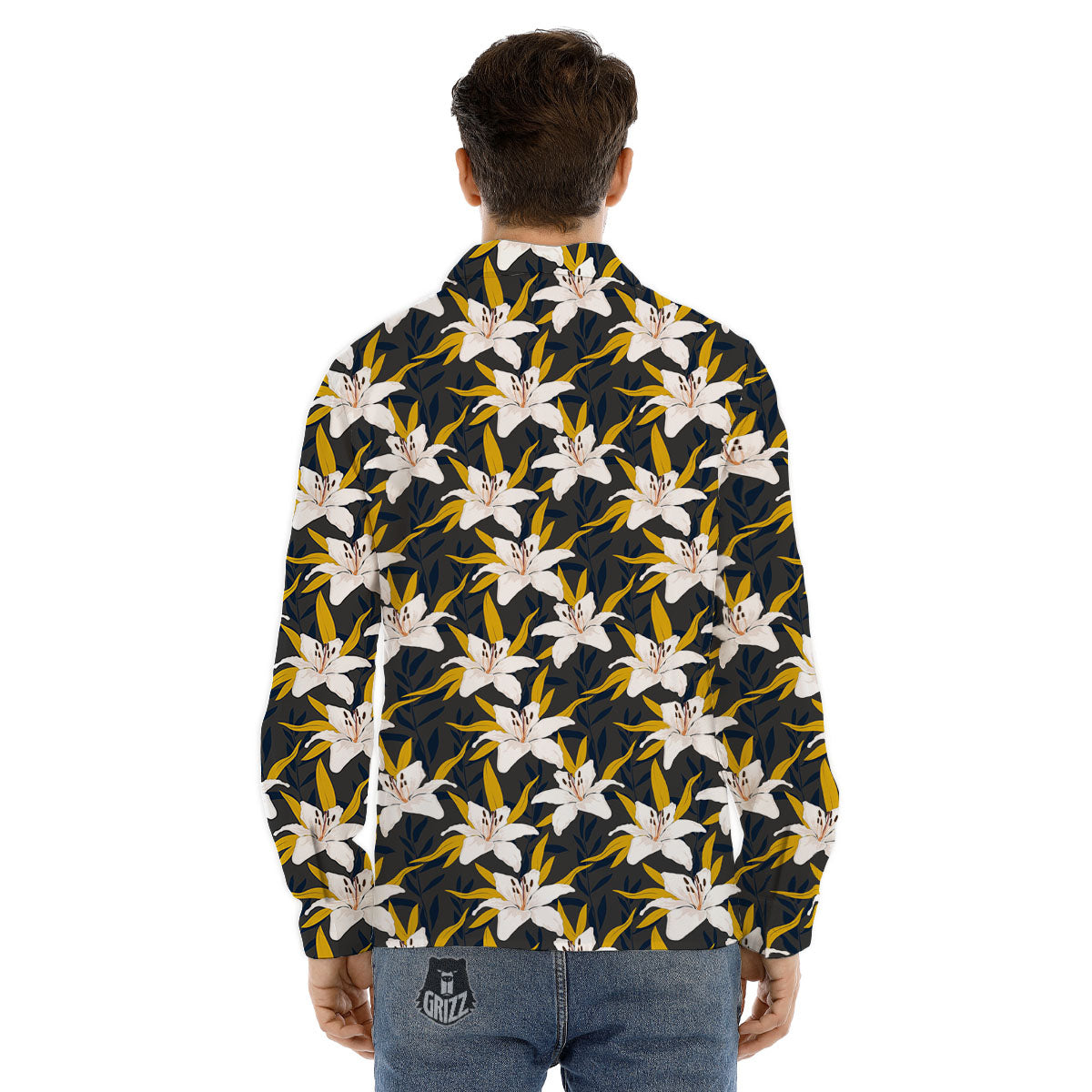Floral Lily Print Pattern Men's Dress Shirts-grizzshop