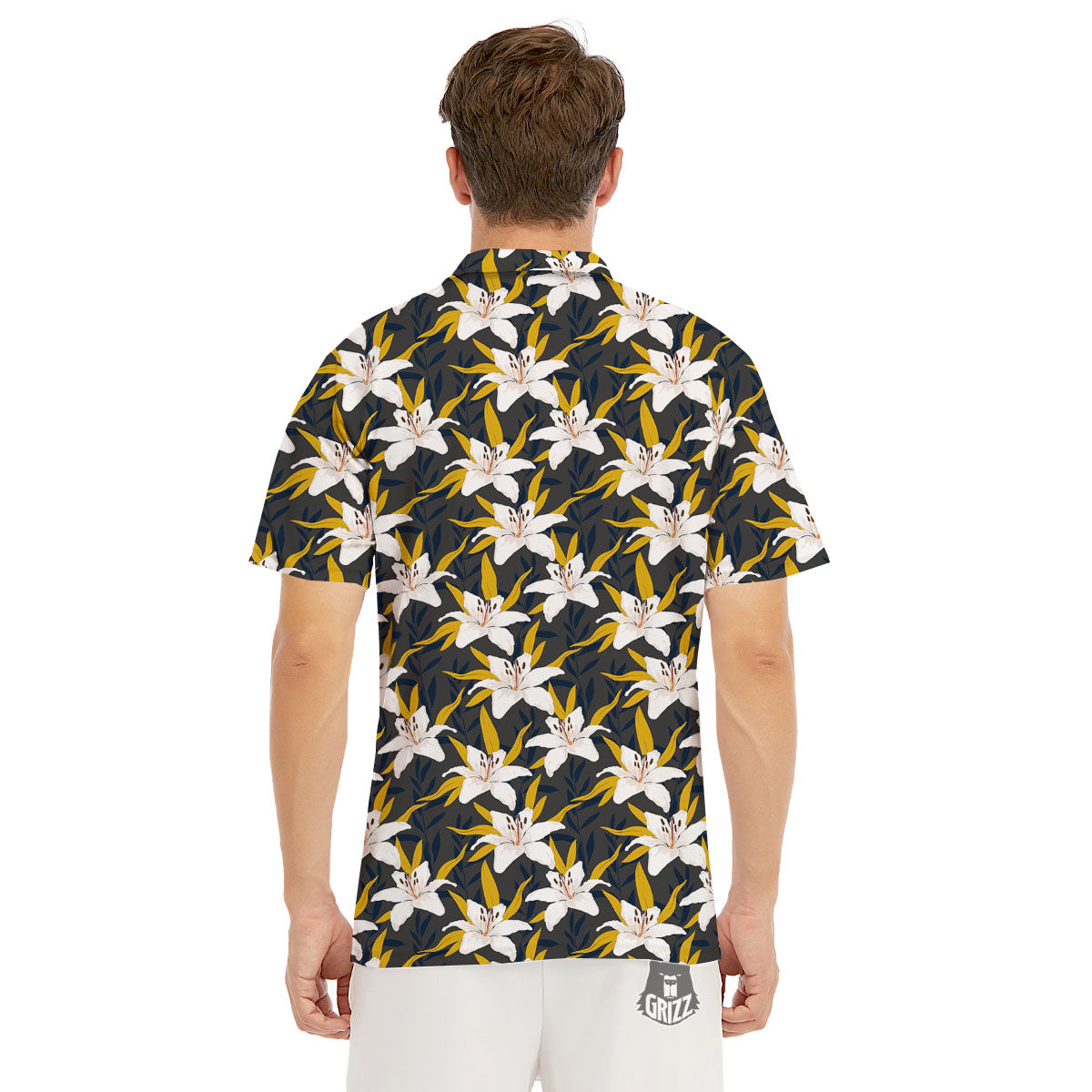 Floral Lily Print Pattern Men's Golf Shirts-grizzshop