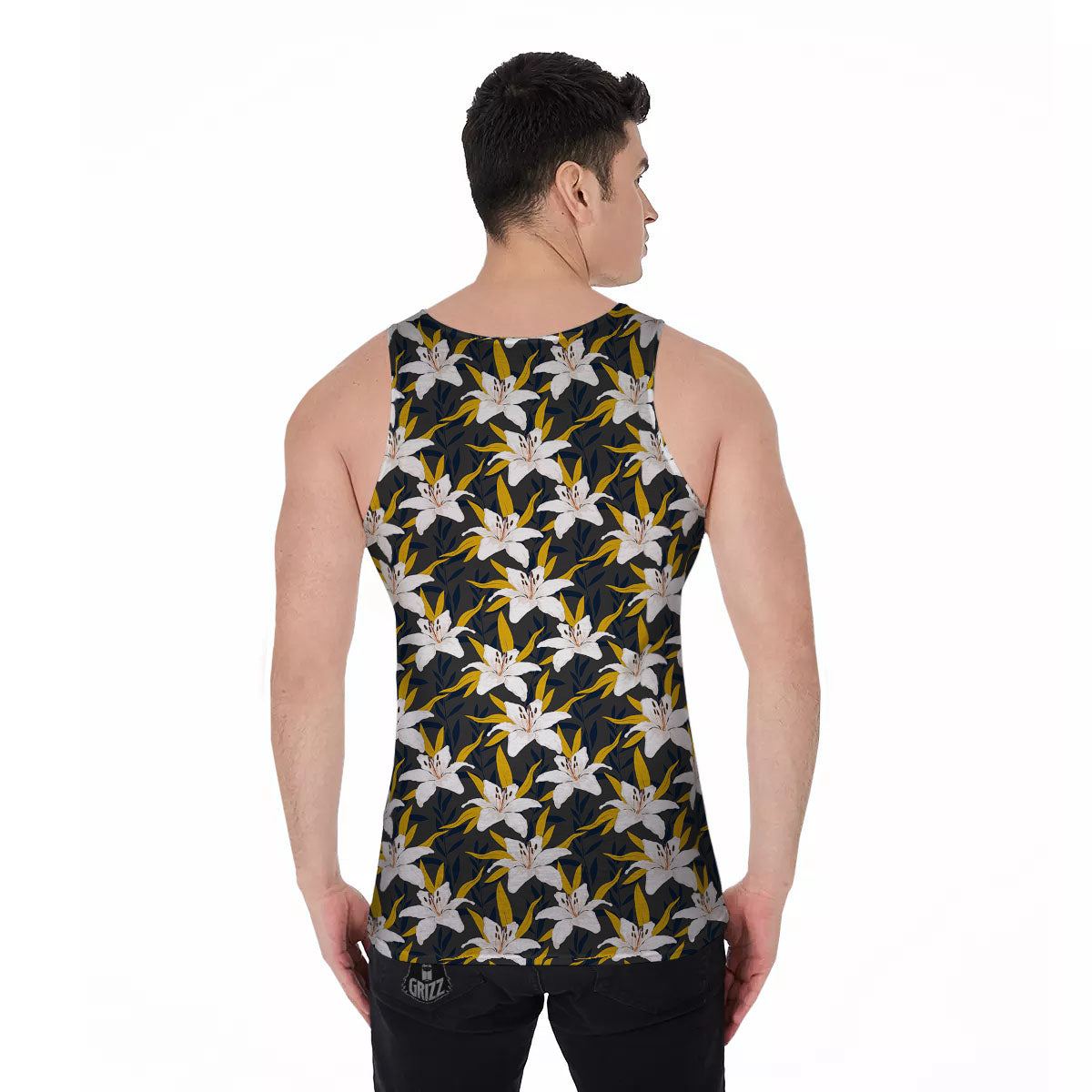 Floral Lily Print Pattern Men's Tank Top-grizzshop