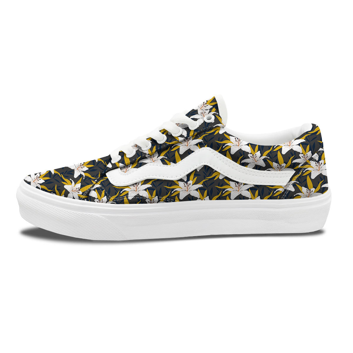 Floral Lily Print Pattern Skate Shoes-grizzshop