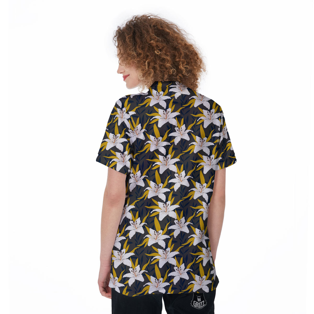 Floral Lily Print Pattern Women's Golf Shirts-grizzshop