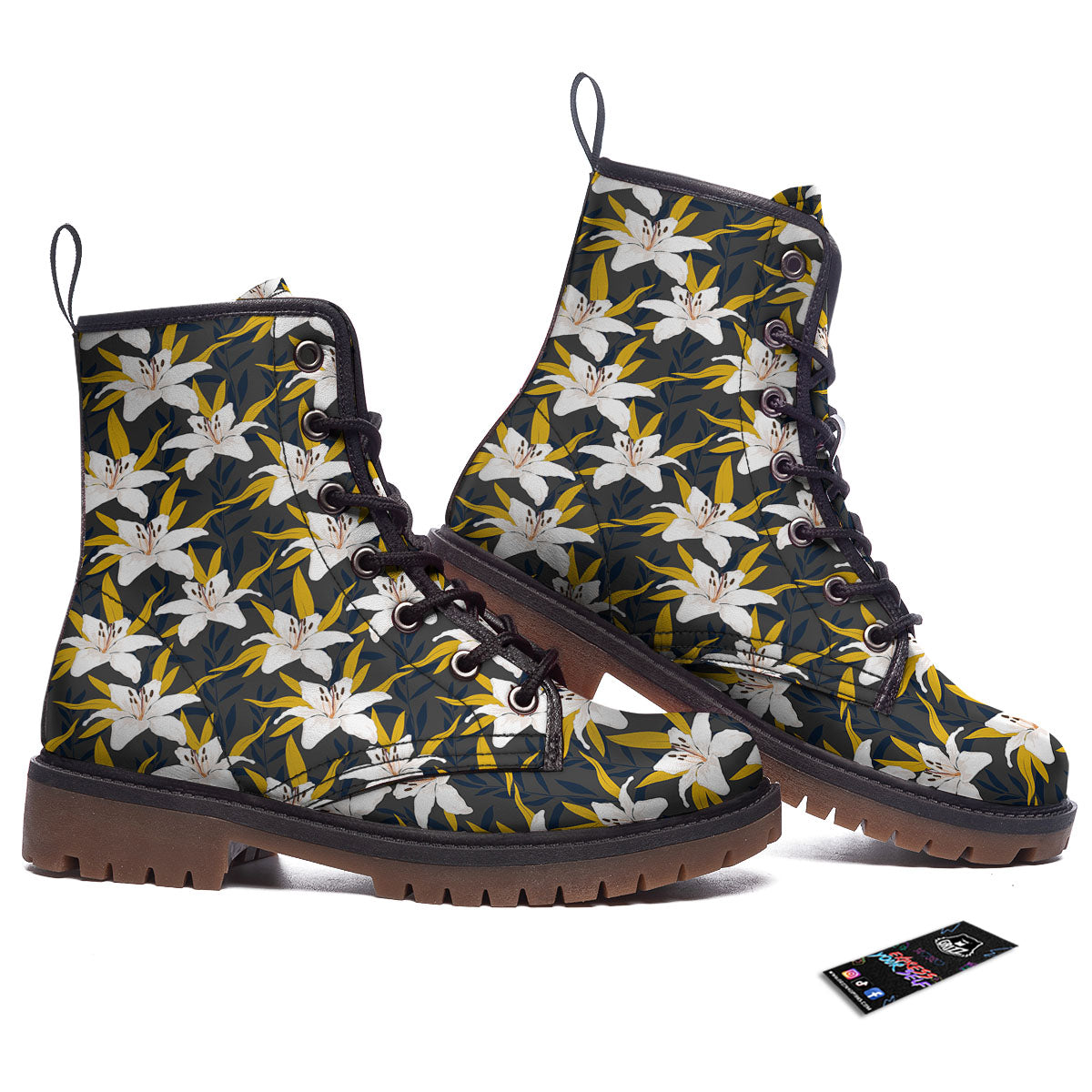 Floral Lily Print Pattern Work Boots-grizzshop