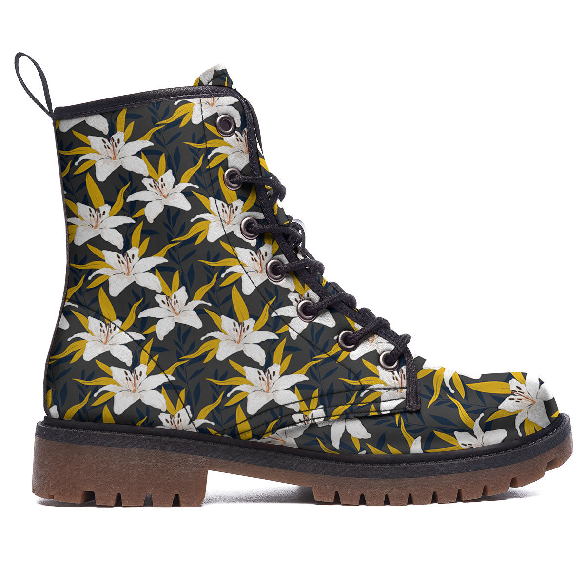 Floral Lily Print Pattern Work Boots-grizzshop
