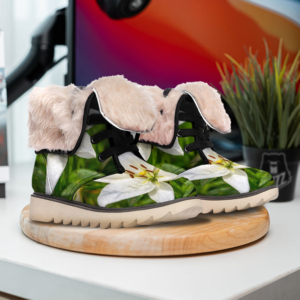Floral Lily Print Snow Boots-grizzshop