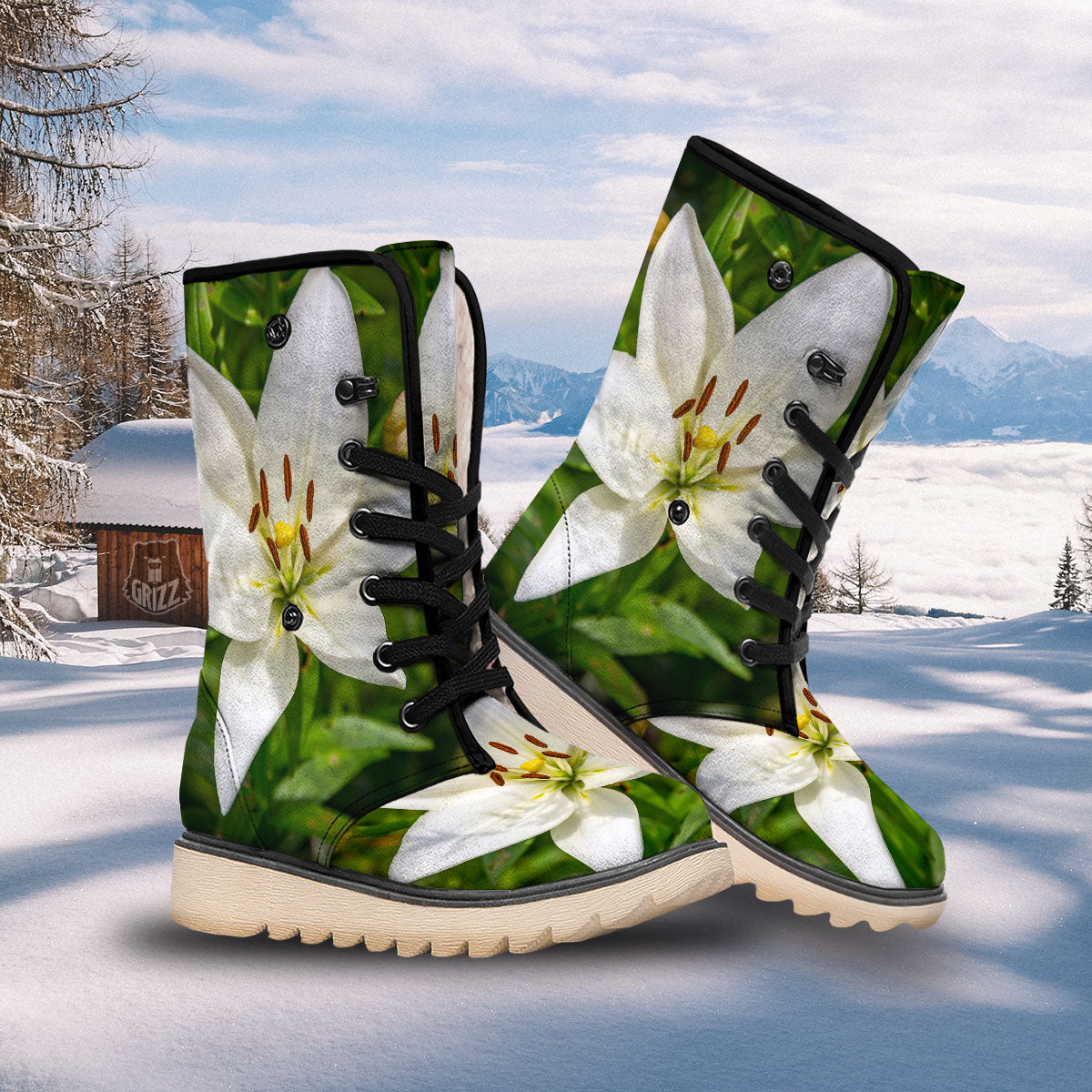 Floral Lily Print Snow Boots-grizzshop