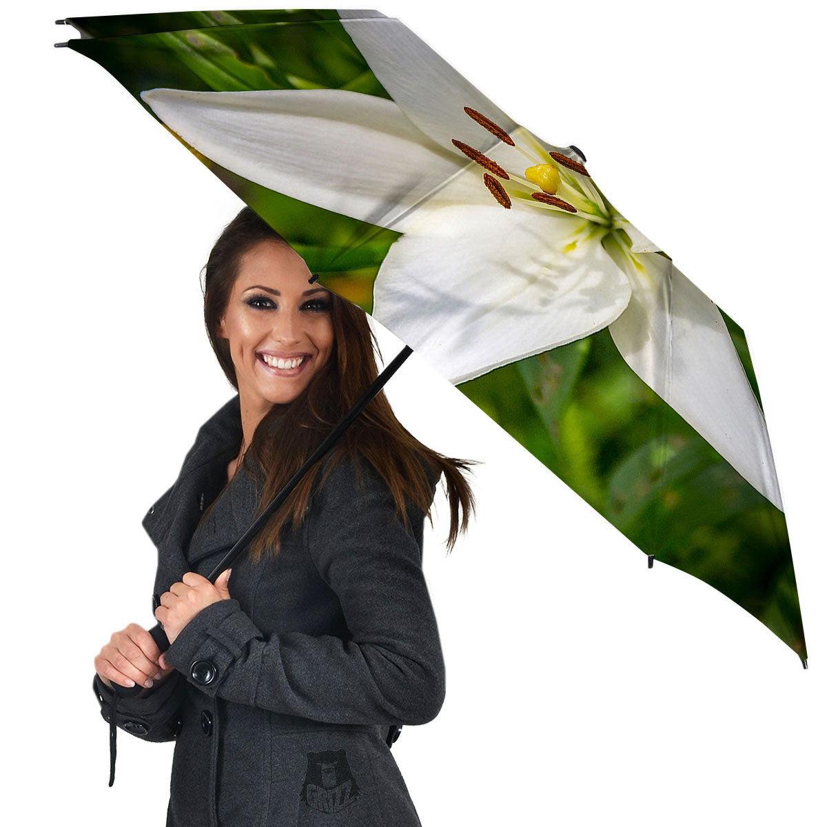 Floral Lily Print Umbrella-grizzshop