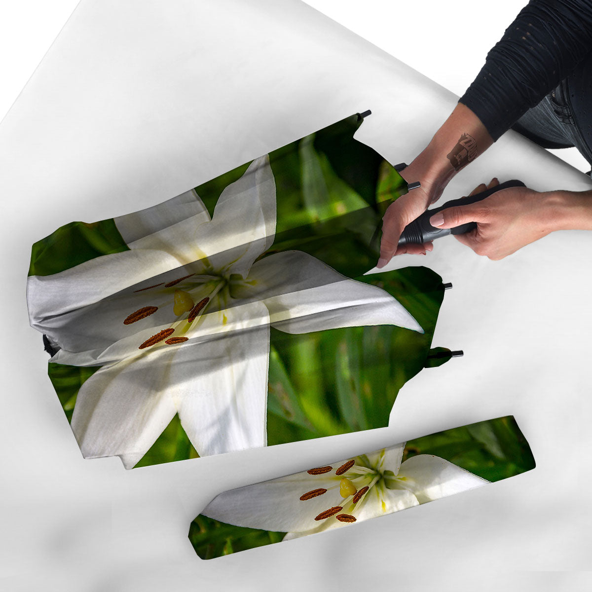 Floral Lily Print Umbrella-grizzshop