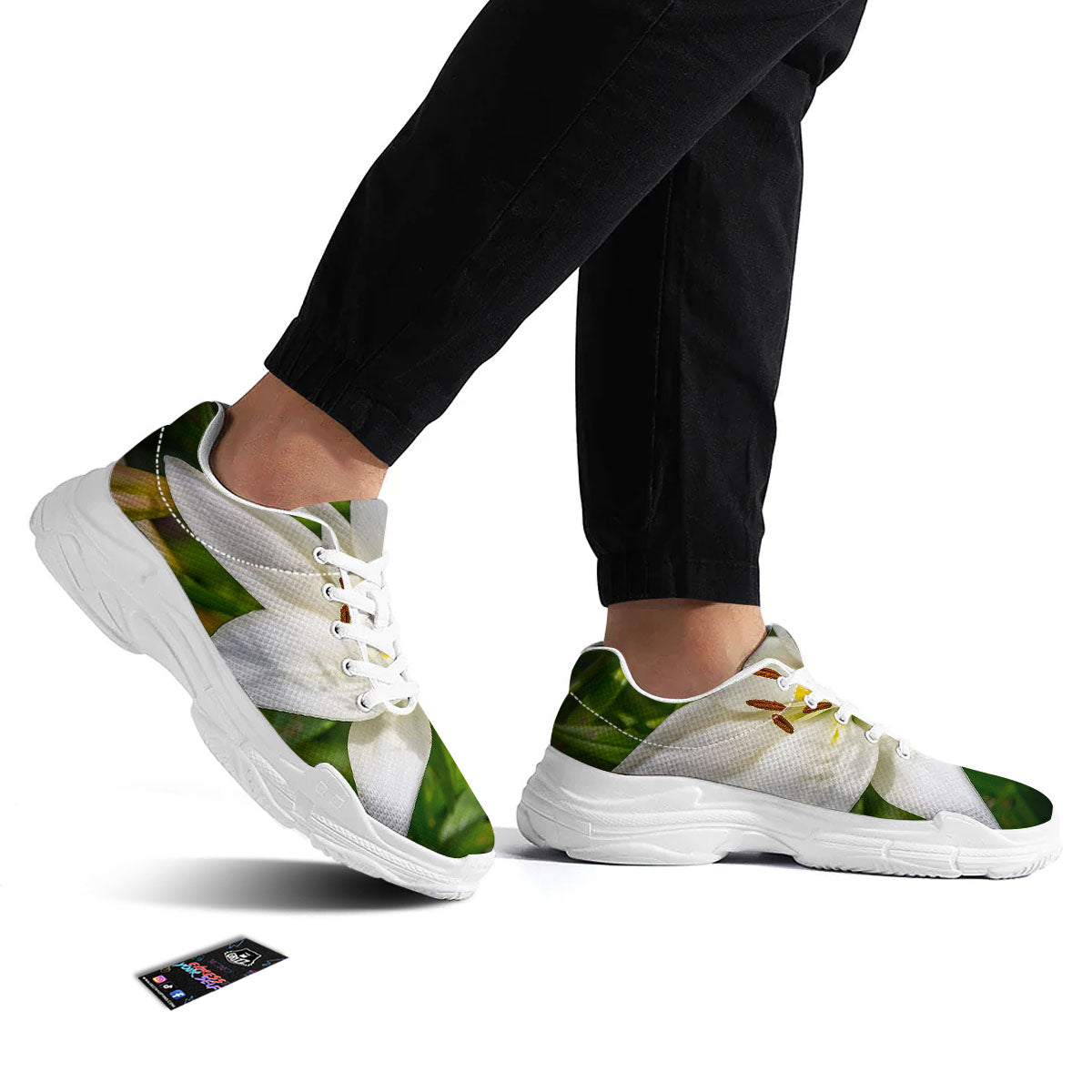 Floral Lily Print White Chunky Shoes-grizzshop