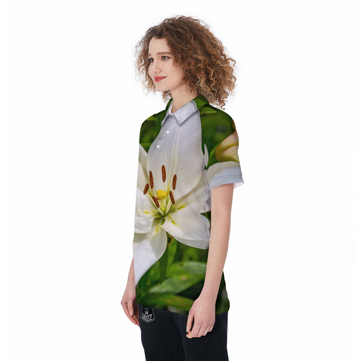 Floral Lily Print Women's Golf Shirts-grizzshop