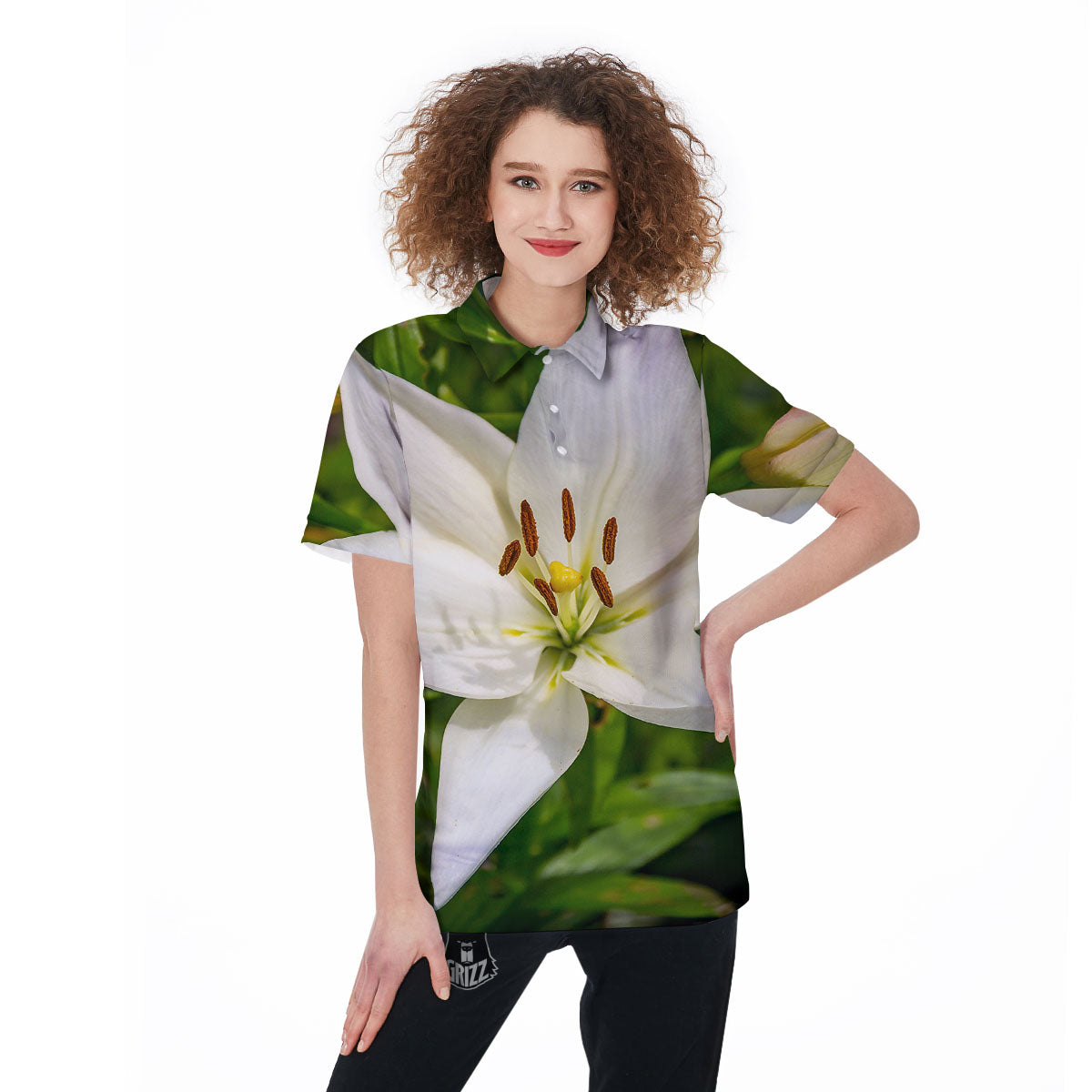 Floral Lily Print Women's Golf Shirts-grizzshop