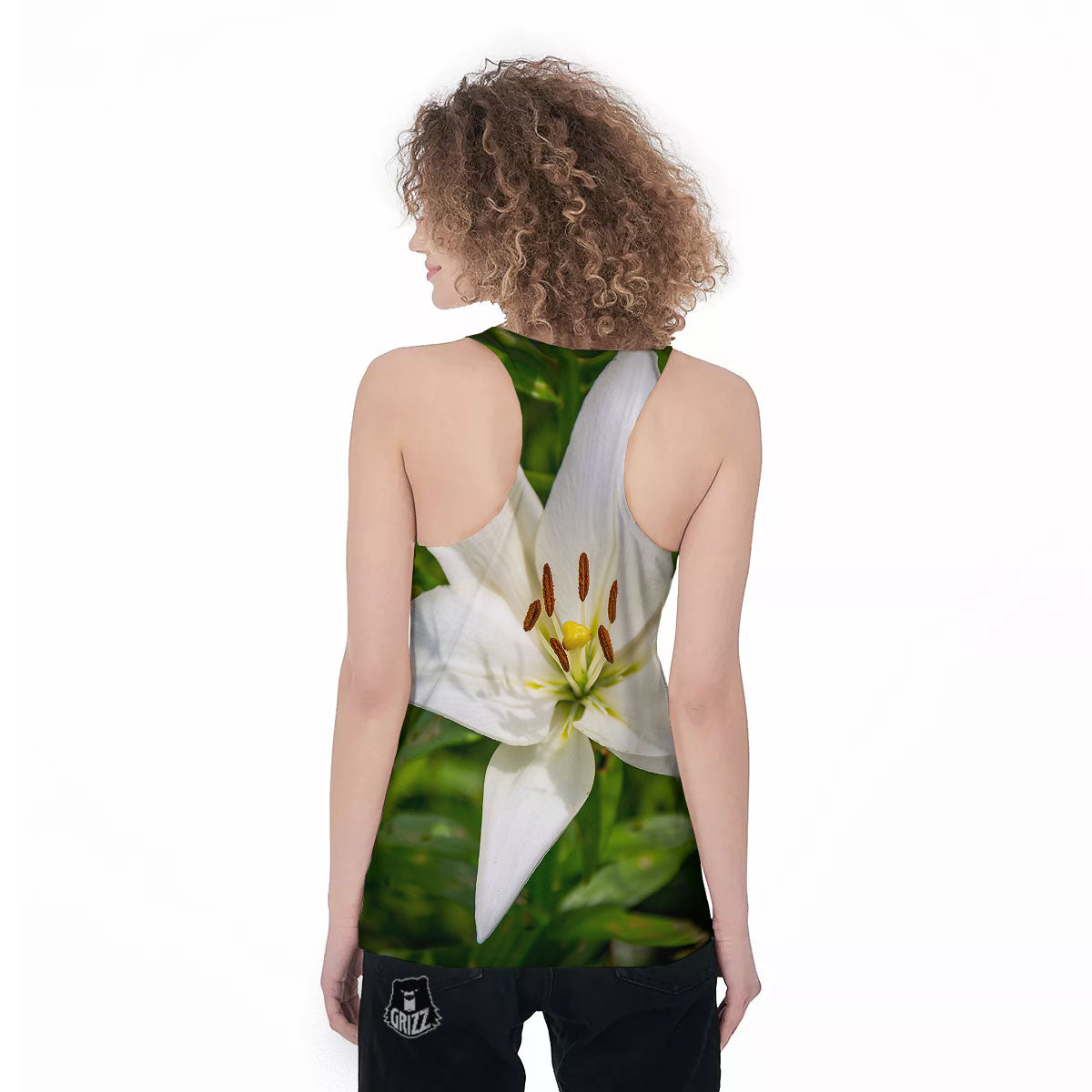 Floral Lily Print Women's Racerback Tank Top-grizzshop