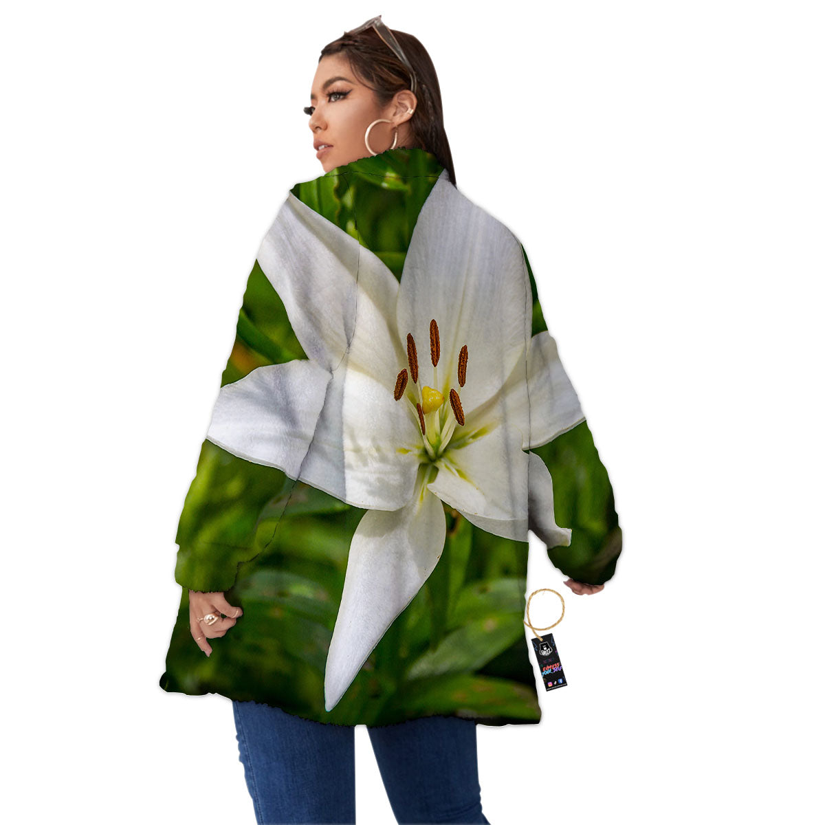 Floral Lily Print Women's Sherpa Jacket-grizzshop