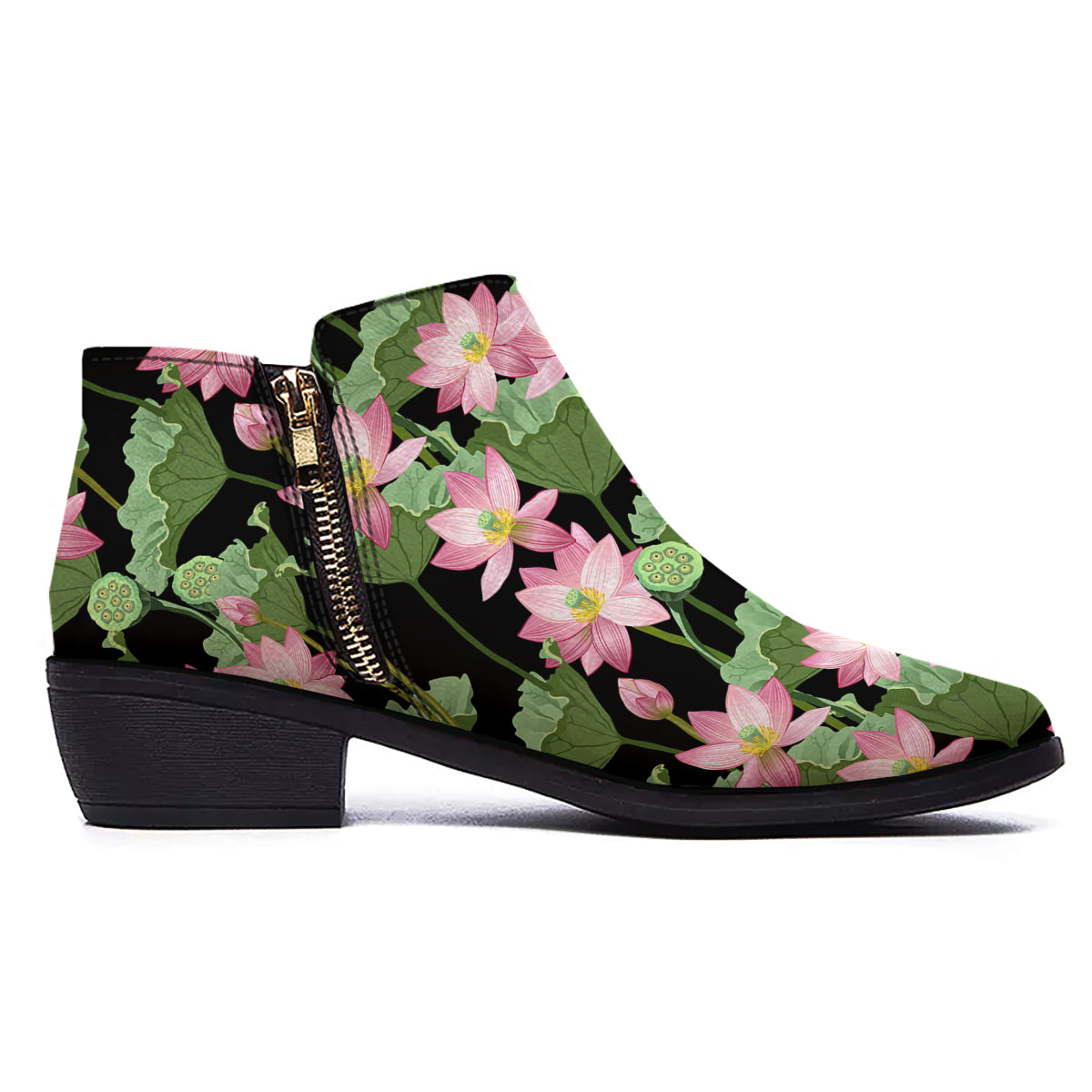 Floral Lotus Vintage Print Pattern Ankle Boots-grizzshop
