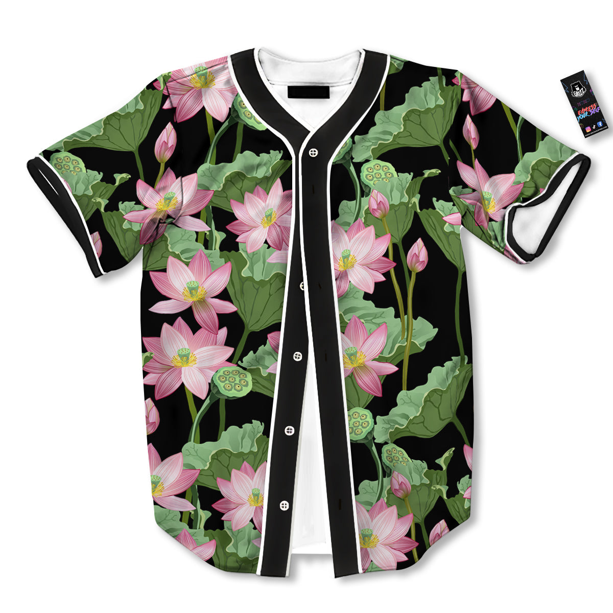 Floral Lotus Vintage Print Pattern Baseball Jersey-grizzshop