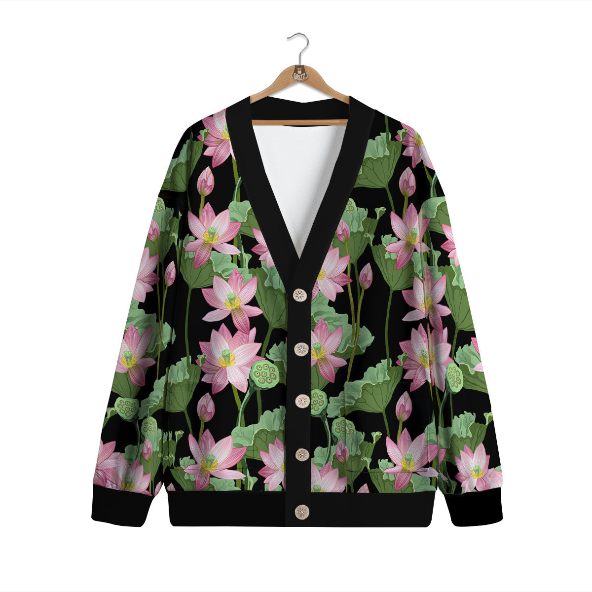 Floral Lotus Vintage Print Pattern Cardigan-grizzshop