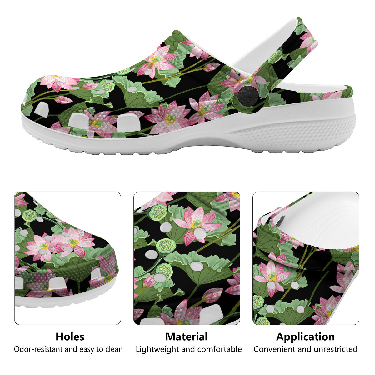 Floral Lotus Vintage Print Pattern Clog-grizzshop