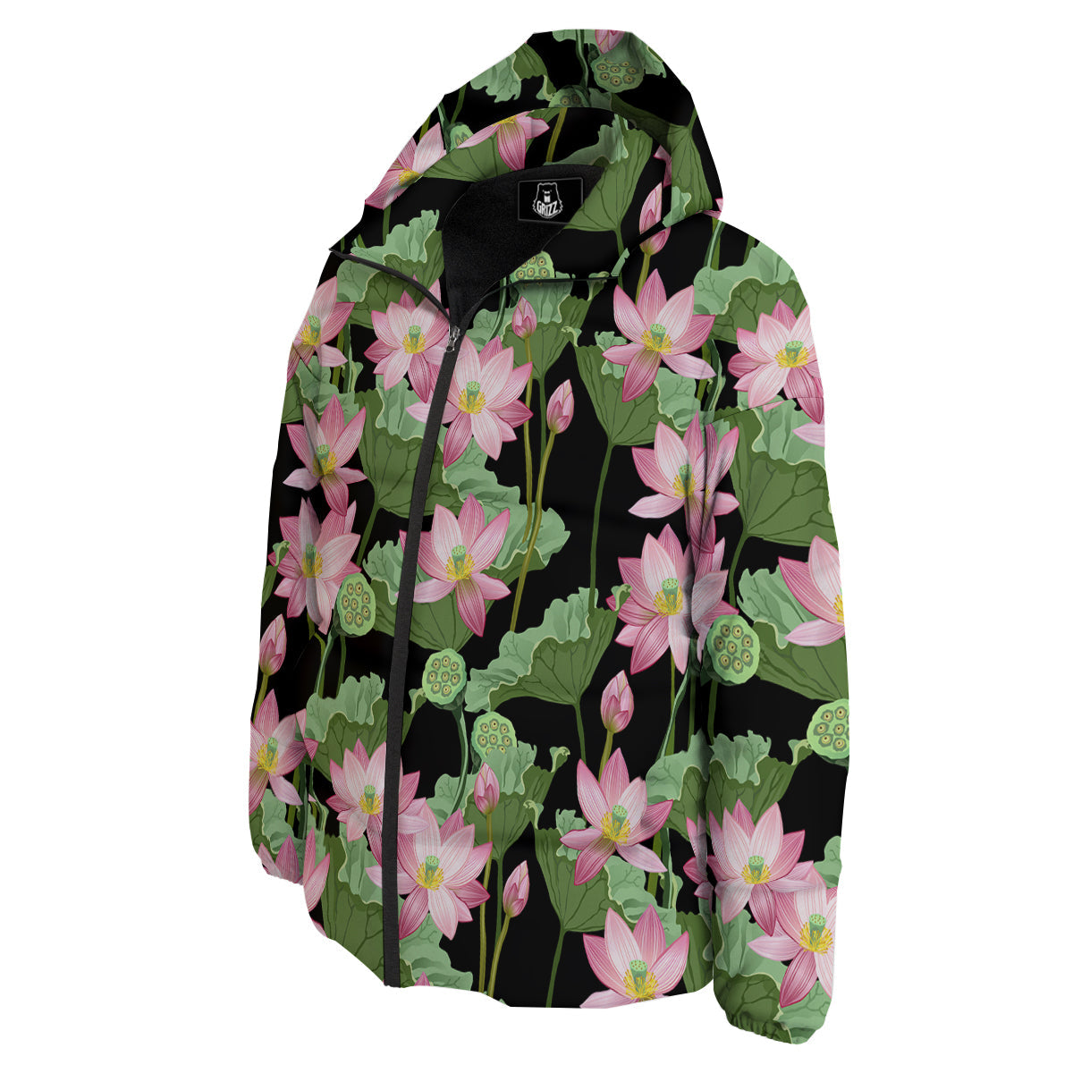 Floral Lotus Vintage Print Pattern Down Jacket-grizzshop