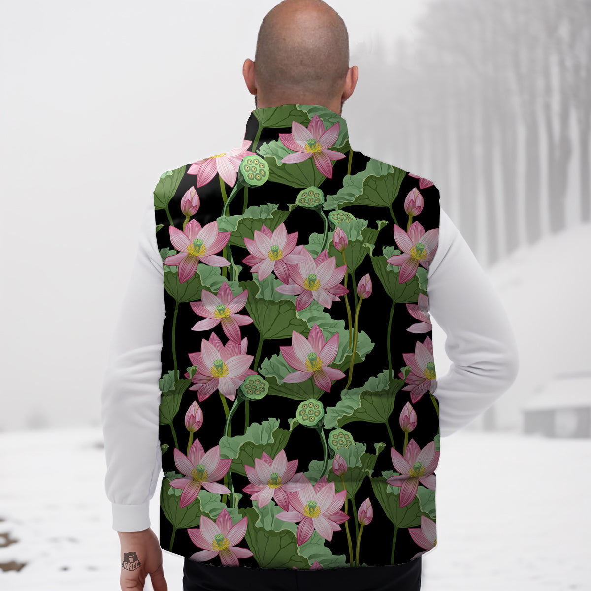 Floral Lotus Vintage Print Pattern Down Vest