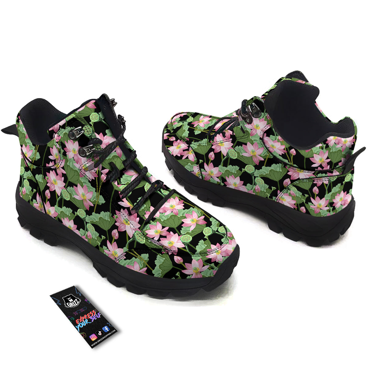 Floral Lotus Vintage Print Pattern Hiking Shoes-grizzshop