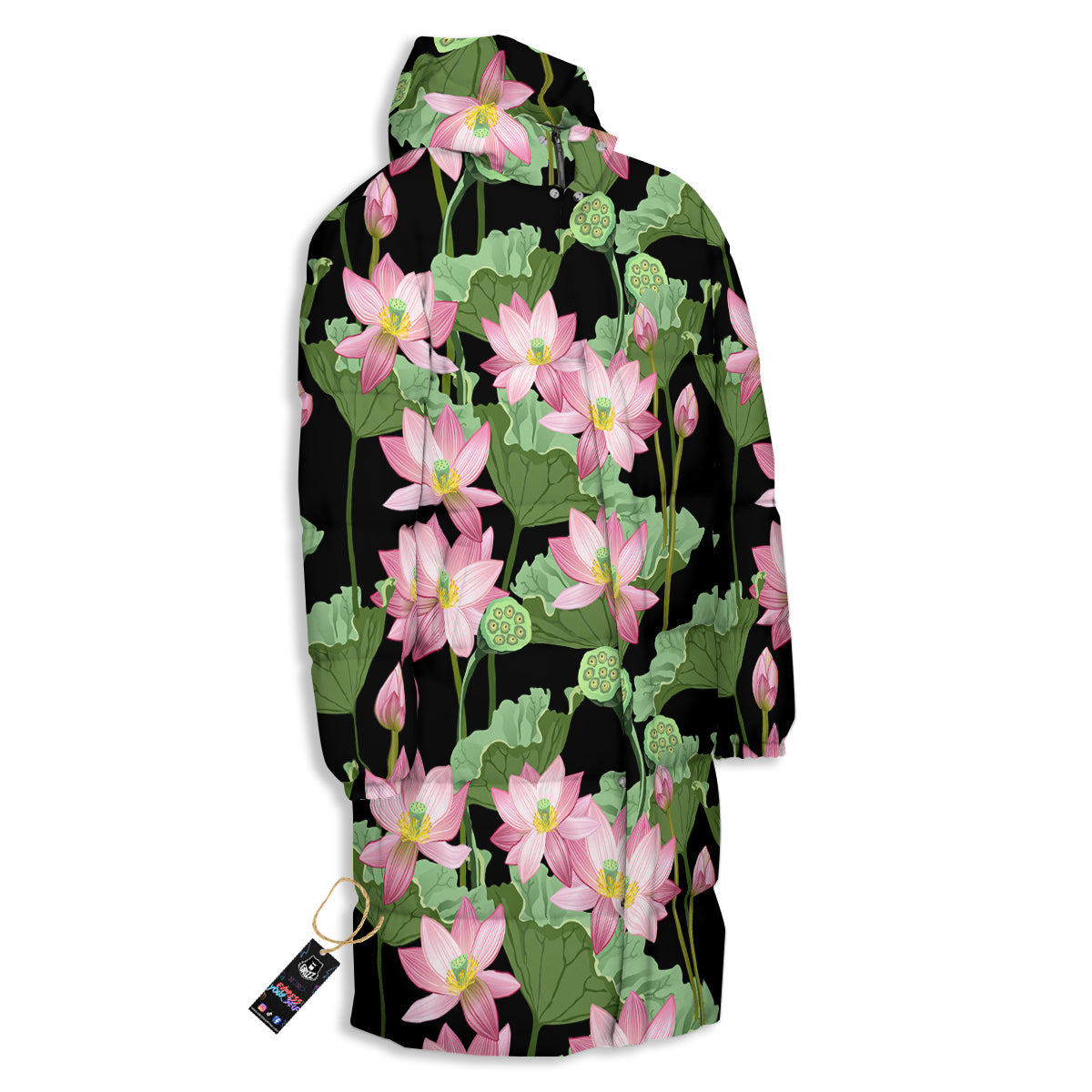 Floral Lotus Vintage Print Pattern Long Down Jacket-grizzshop