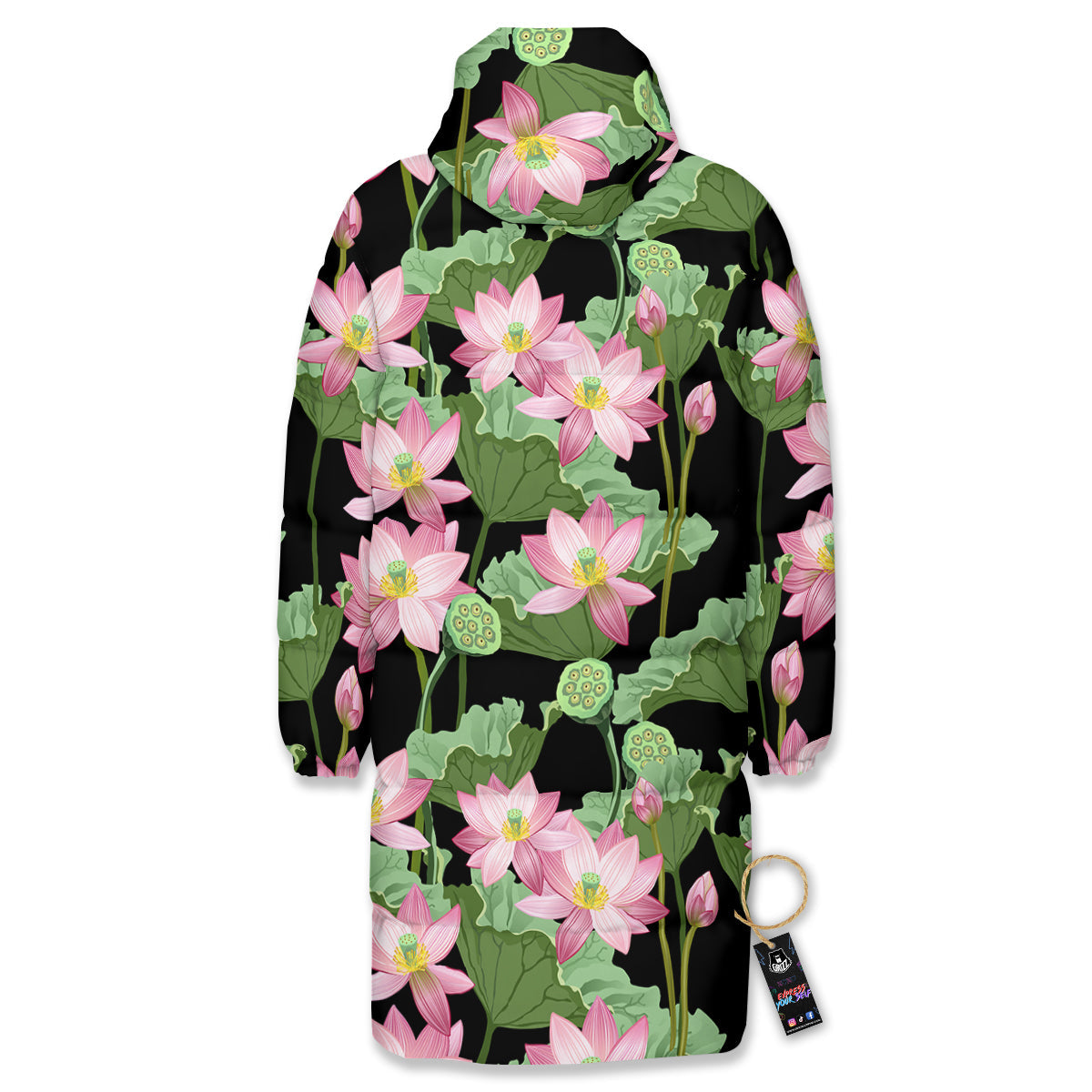 Floral Lotus Vintage Print Pattern Long Down Jacket-grizzshop