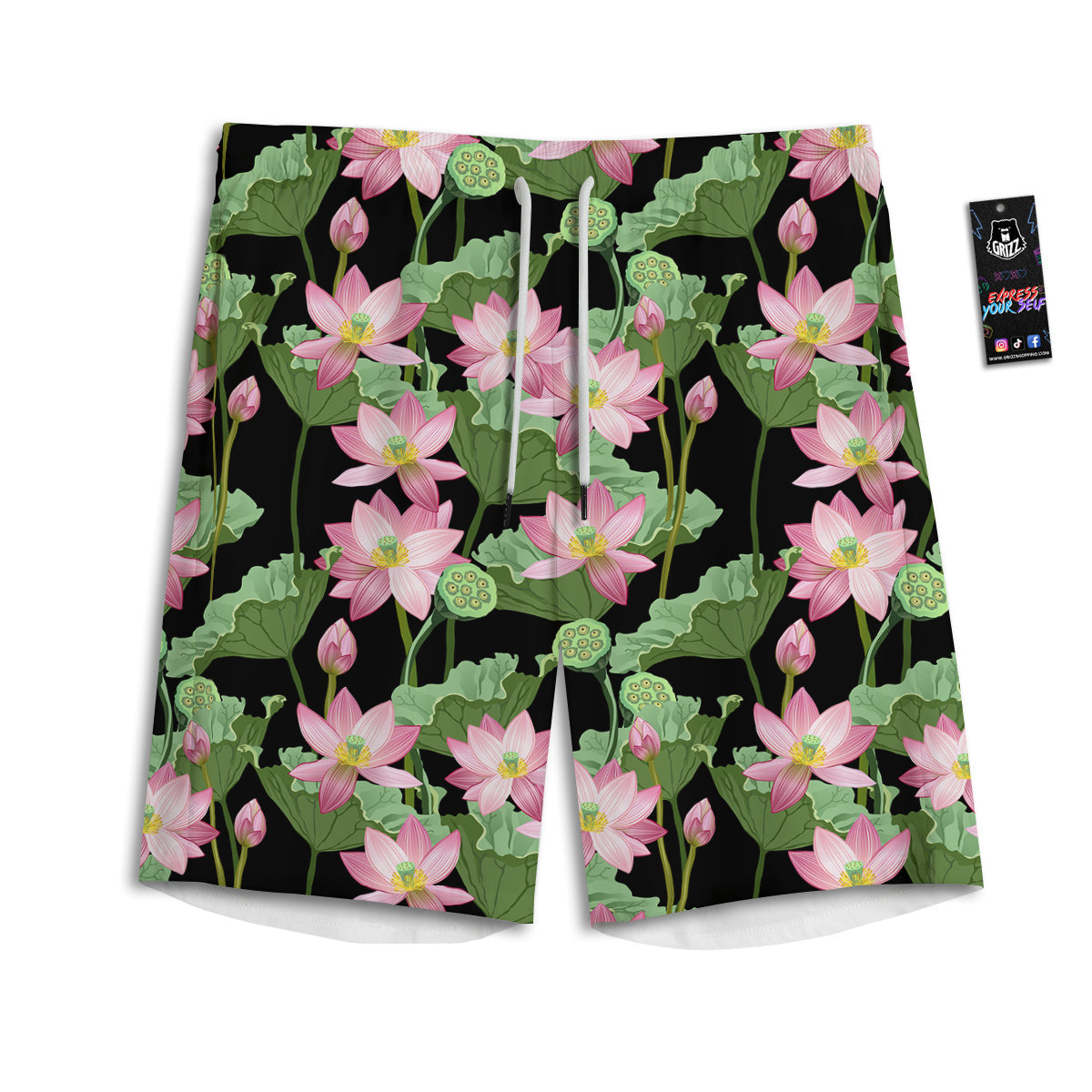 Floral Lotus Vintage Print Pattern Men's Athletic Shorts