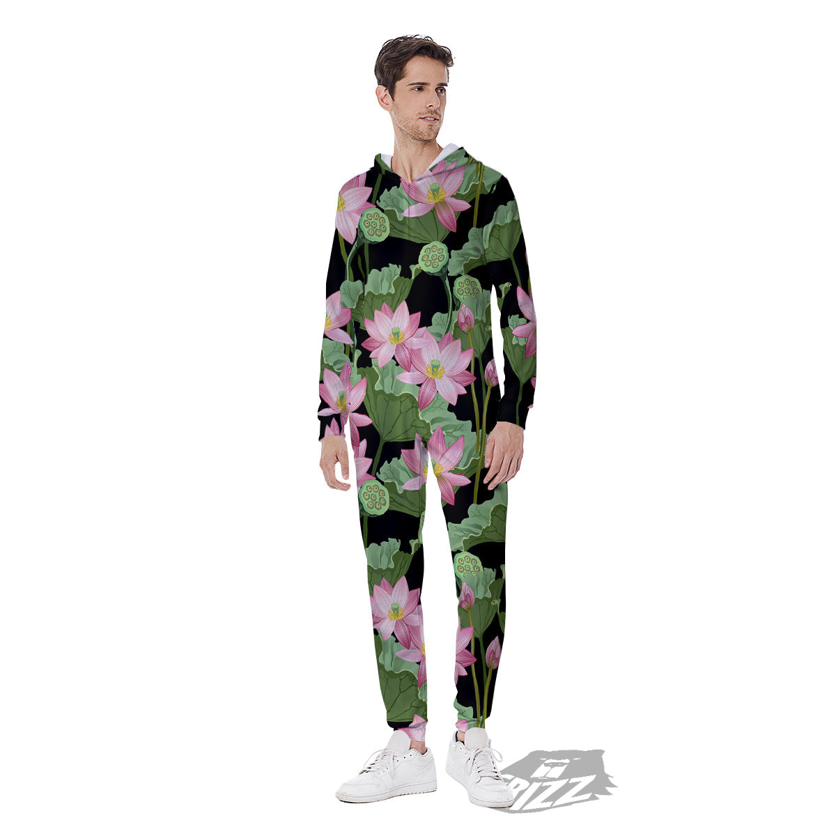 Floral Lotus Vintage Print Pattern Men's Jumpsuit-grizzshop