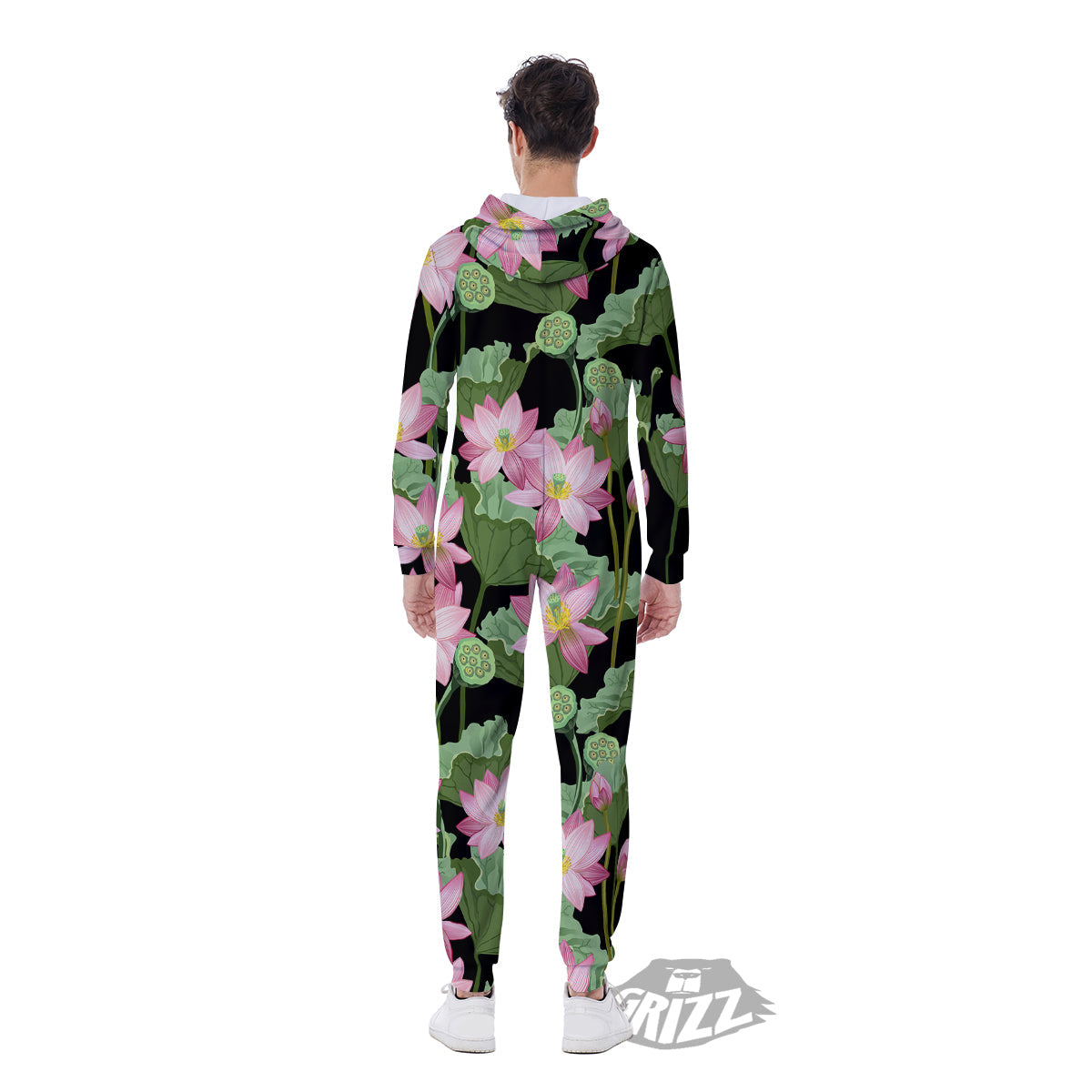 Floral Lotus Vintage Print Pattern Men's Jumpsuit-grizzshop