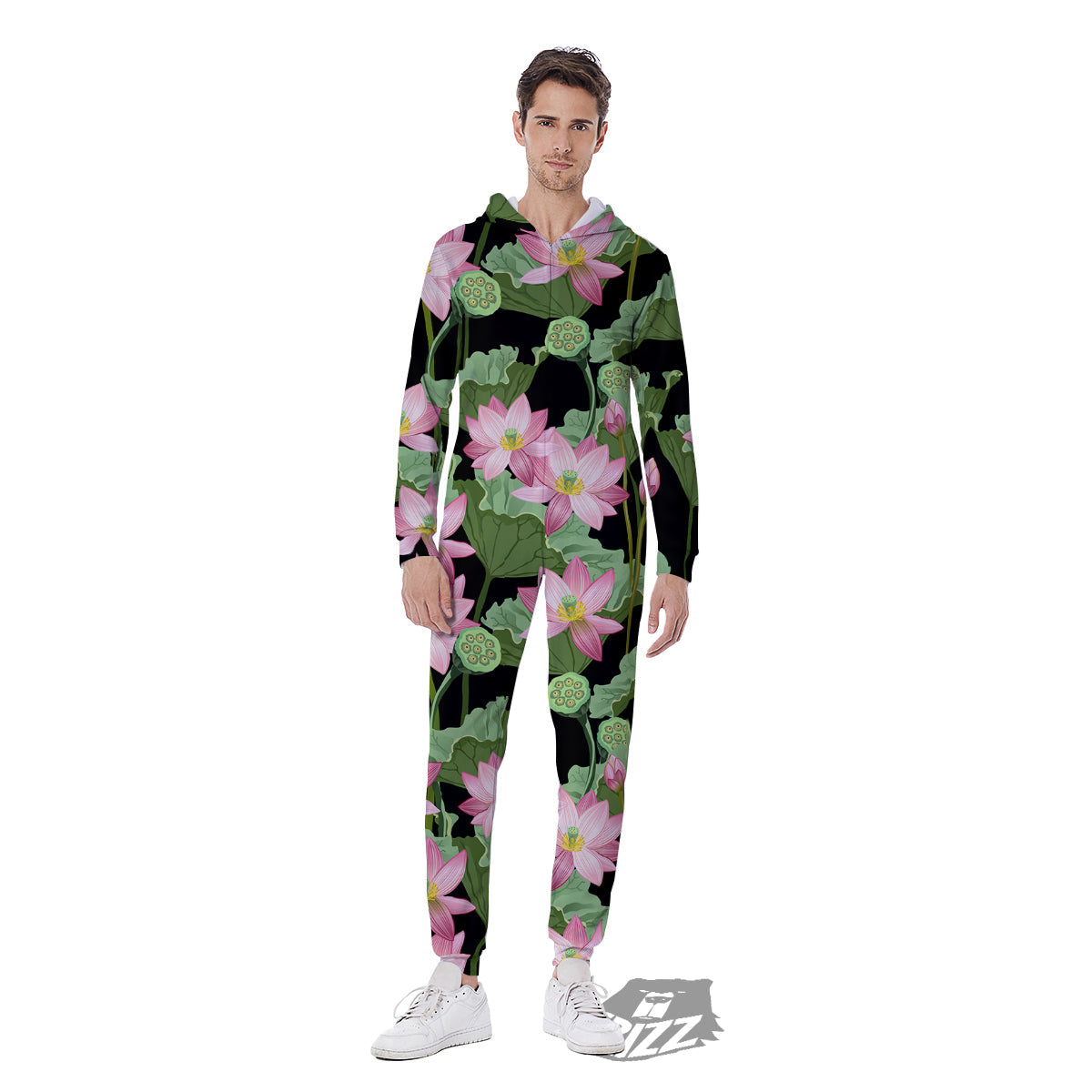 Floral Lotus Vintage Print Pattern Men's Jumpsuit-grizzshop