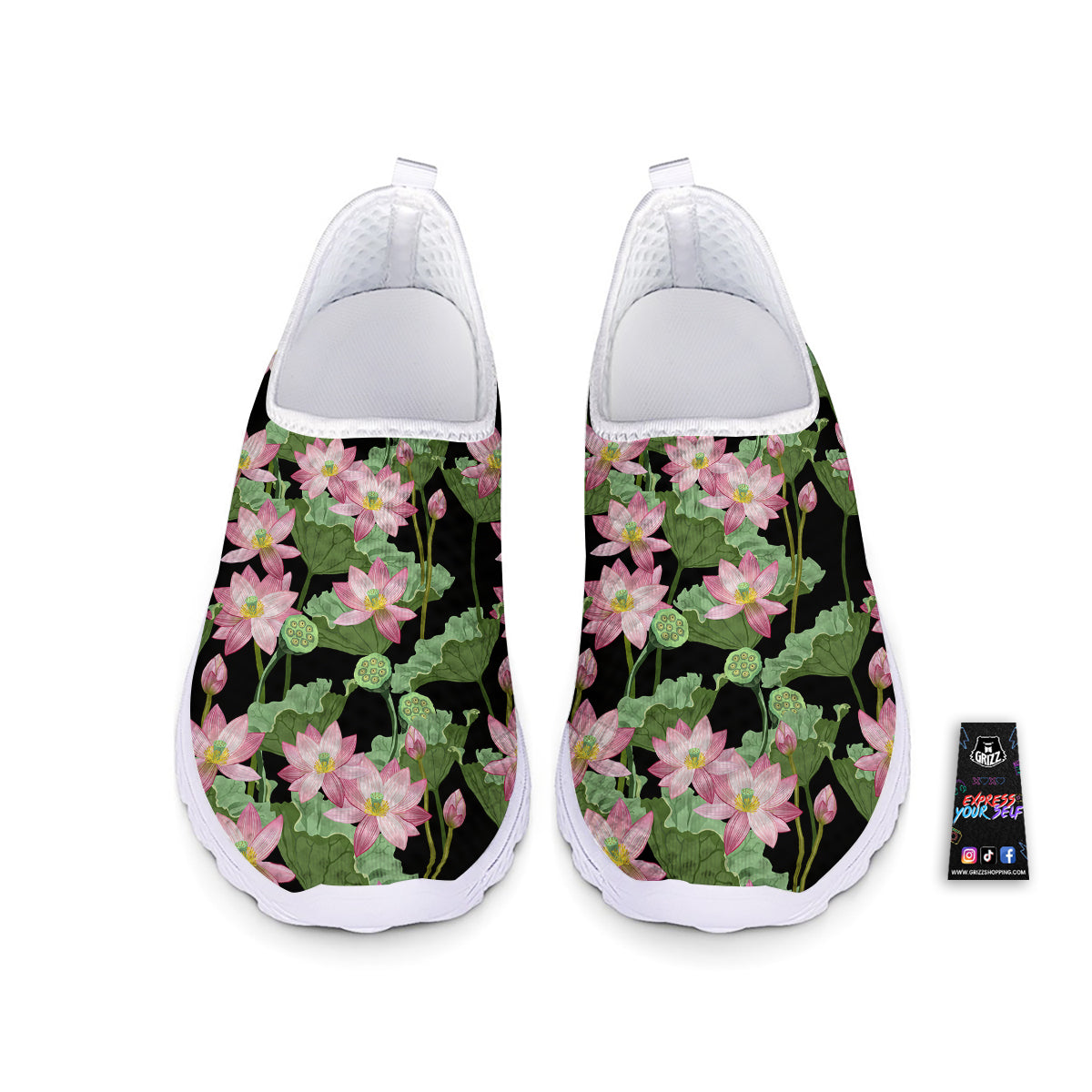 Floral Lotus Vintage Print Pattern Nurse Shoes-grizzshop