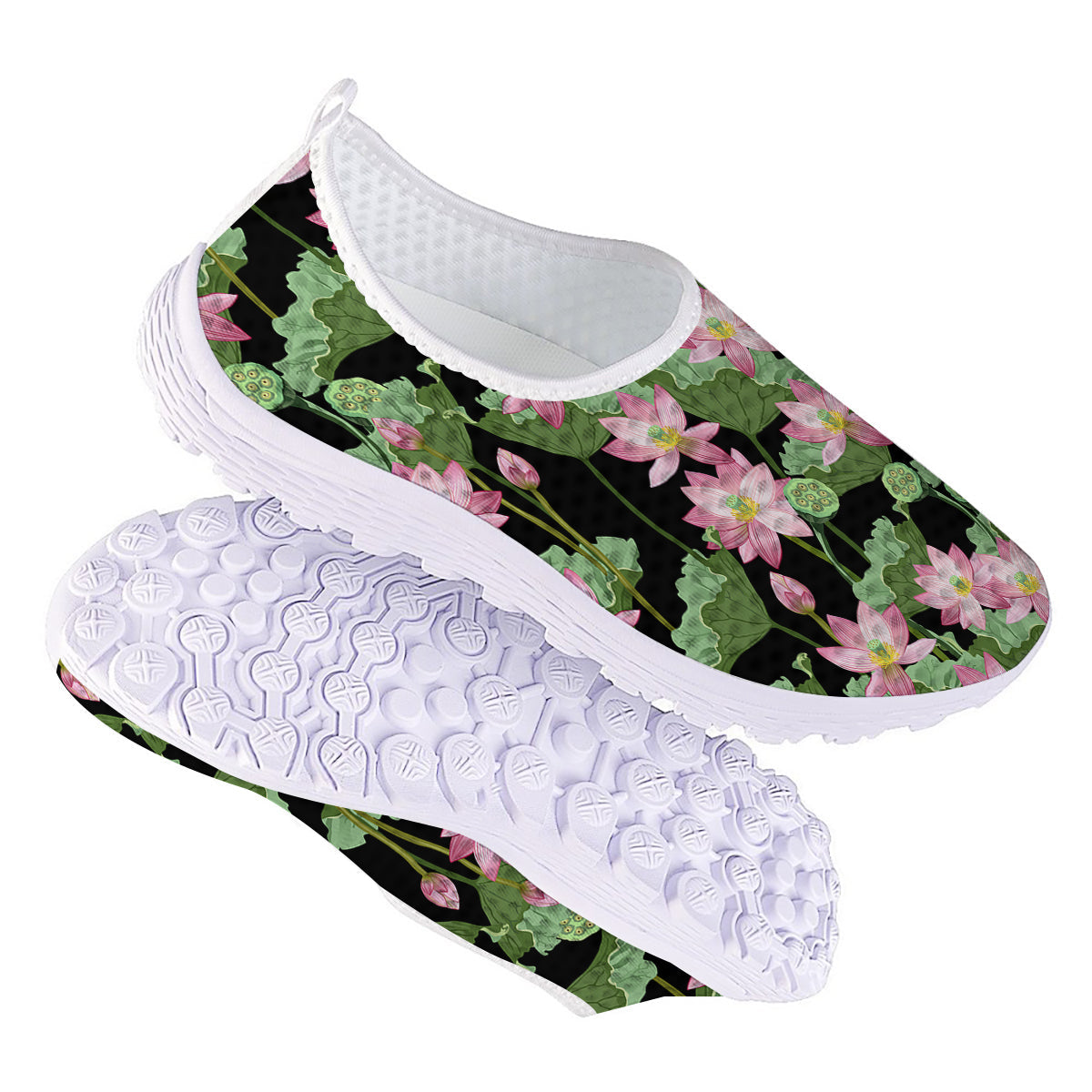 Floral Lotus Vintage Print Pattern Nurse Shoes-grizzshop