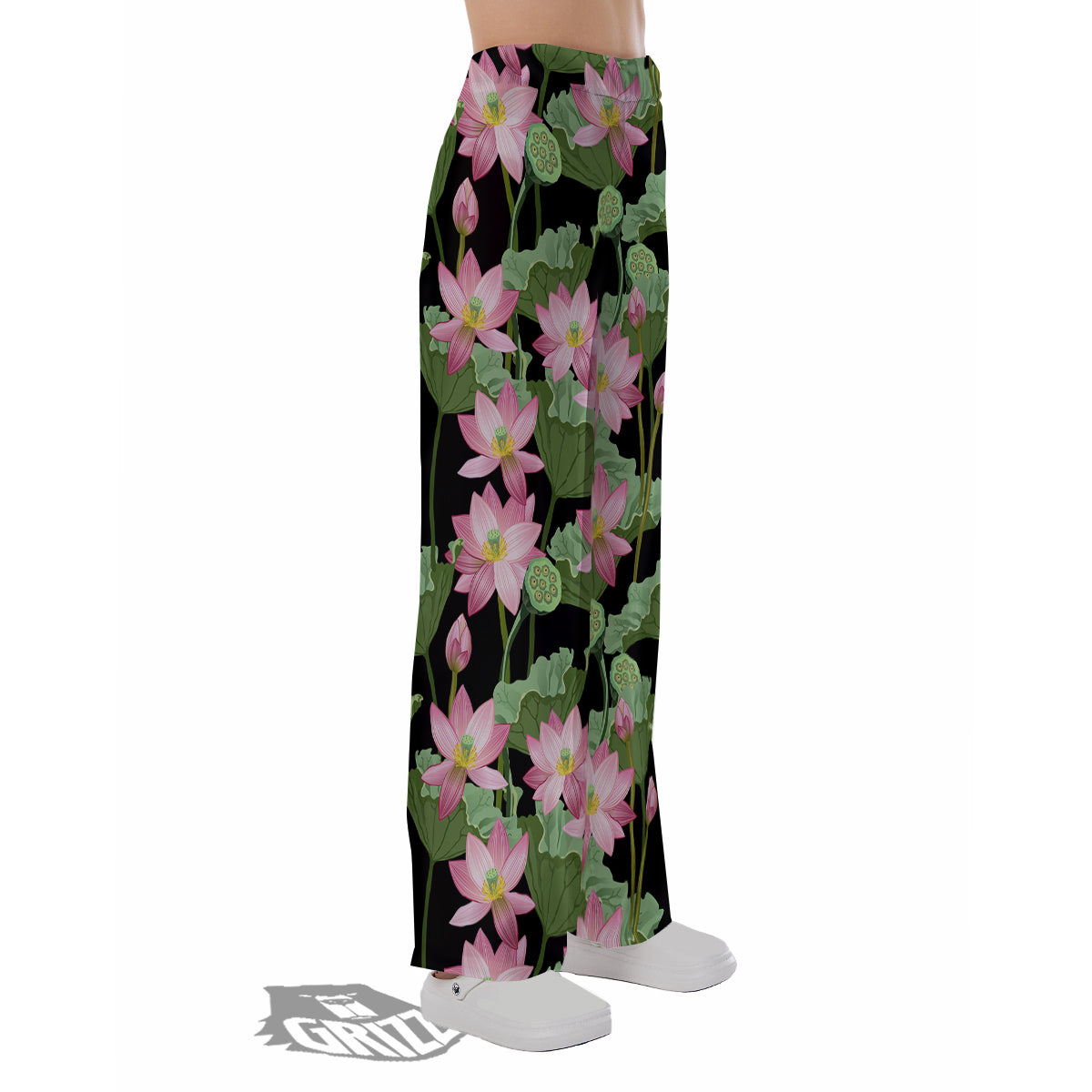Floral Lotus Vintage Print Pattern Pajama Pants-grizzshop