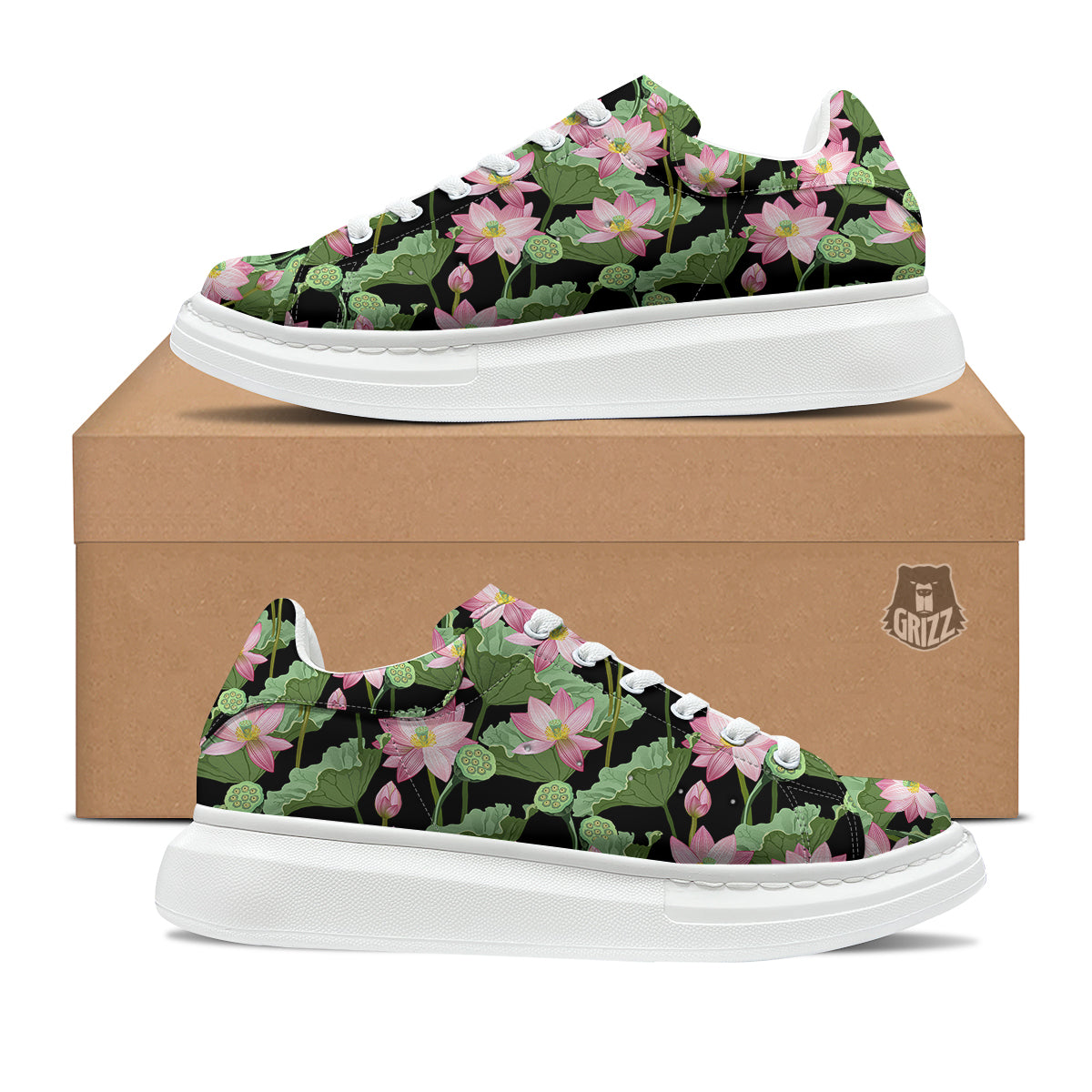 Floral Lotus Vintage Print Pattern Platform Shoes-grizzshop