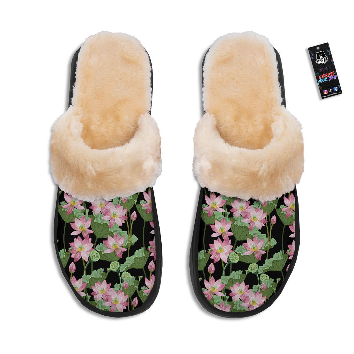 Floral Lotus Vintage Print Pattern Slippers-grizzshop