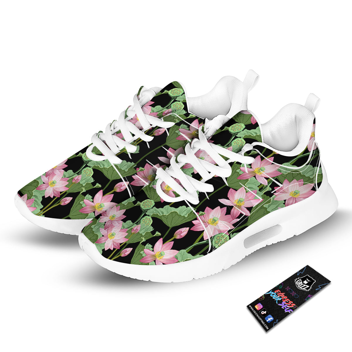 Floral Lotus Vintage Print Pattern Tennis Shoes-grizzshop