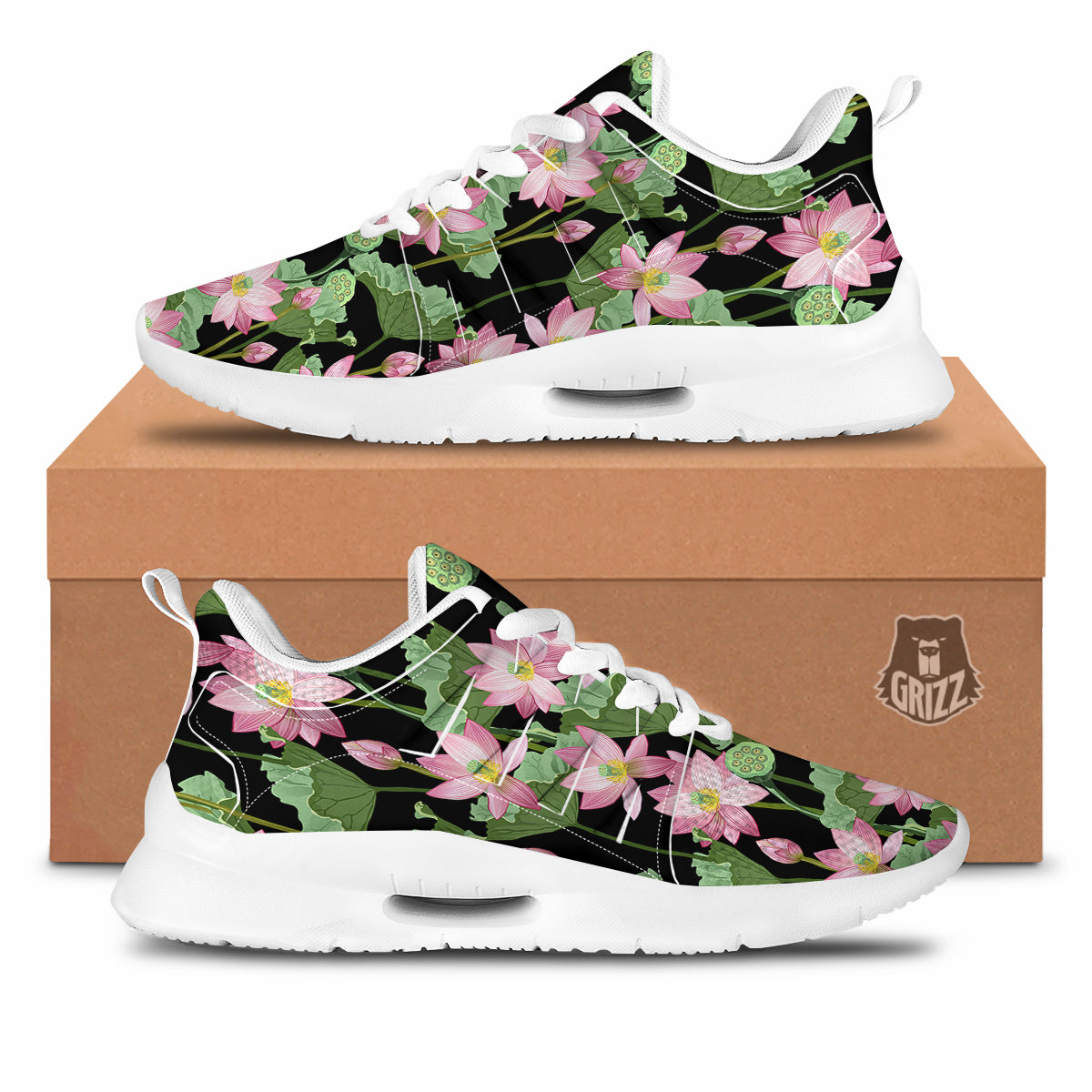 Floral Lotus Vintage Print Pattern Tennis Shoes-grizzshop
