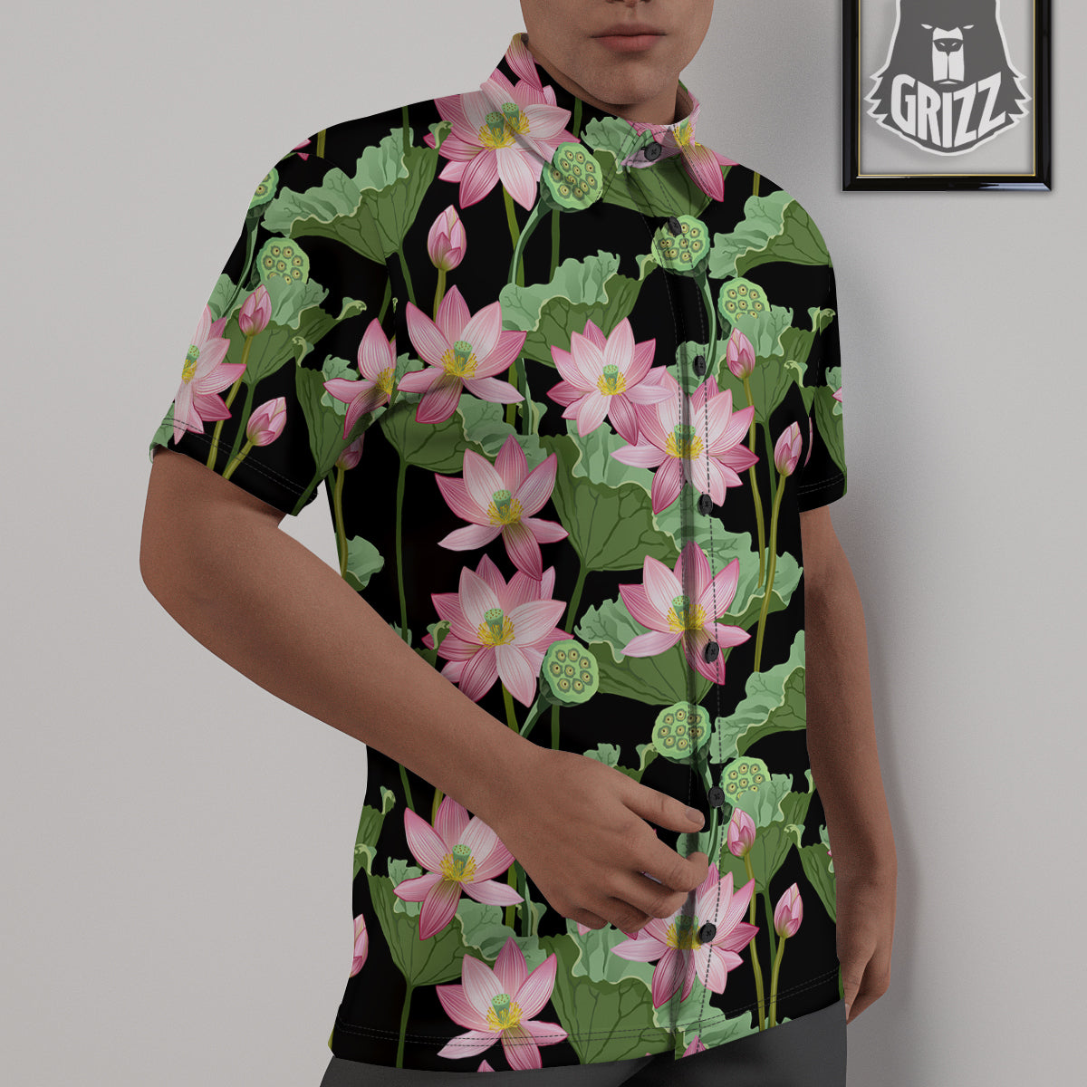 Floral Lotus Vintage Print Pattern Untucked Shirts-grizzshop