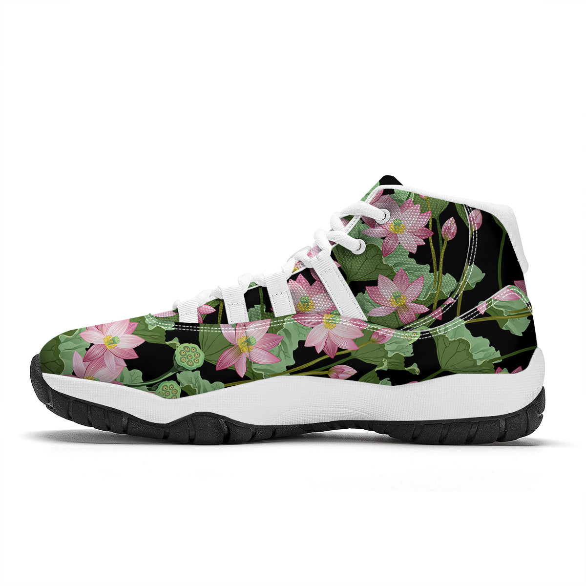 Floral Lotus Vintage Print Pattern White Bball Shoes-grizzshop