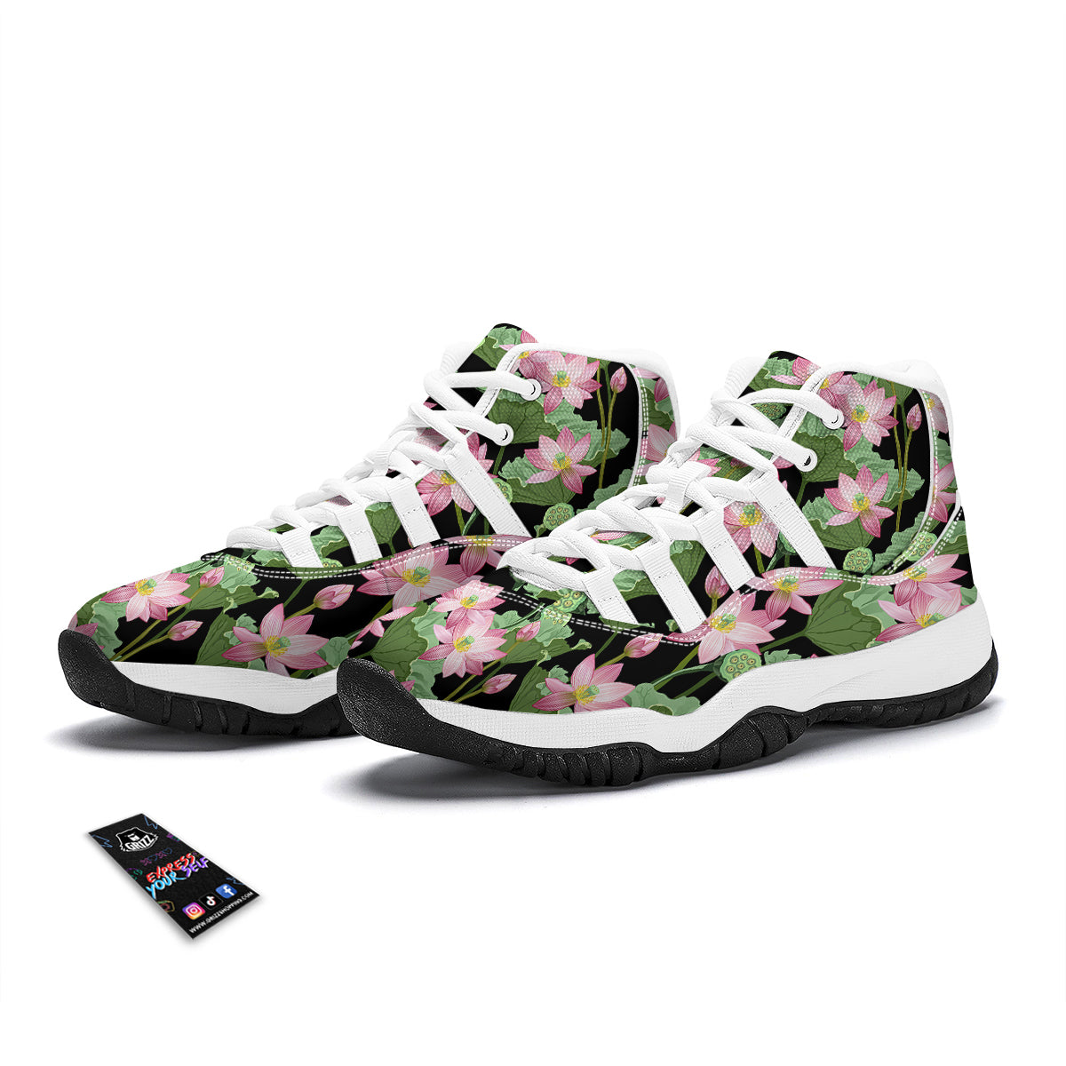 Floral Lotus Vintage Print Pattern White Bball Shoes-grizzshop