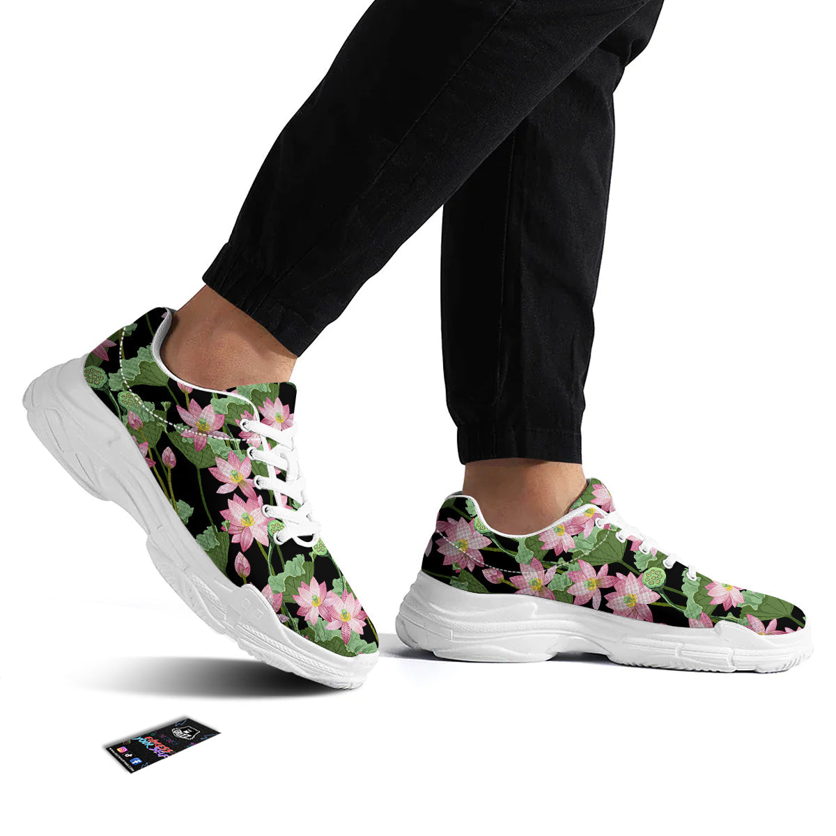 Floral Lotus Vintage Print Pattern White Chunky Shoes-grizzshop