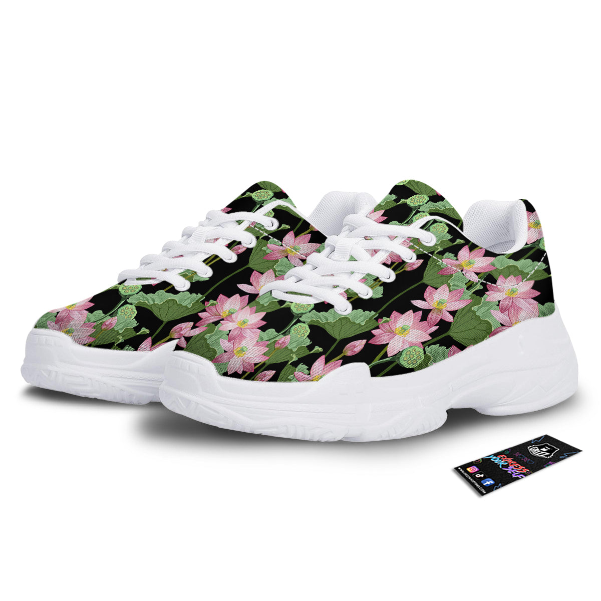 Floral Lotus Vintage Print Pattern White Chunky Shoes-grizzshop