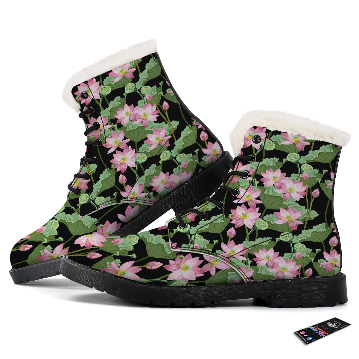Floral Lotus Vintage Print Pattern Winter Boots-grizzshop